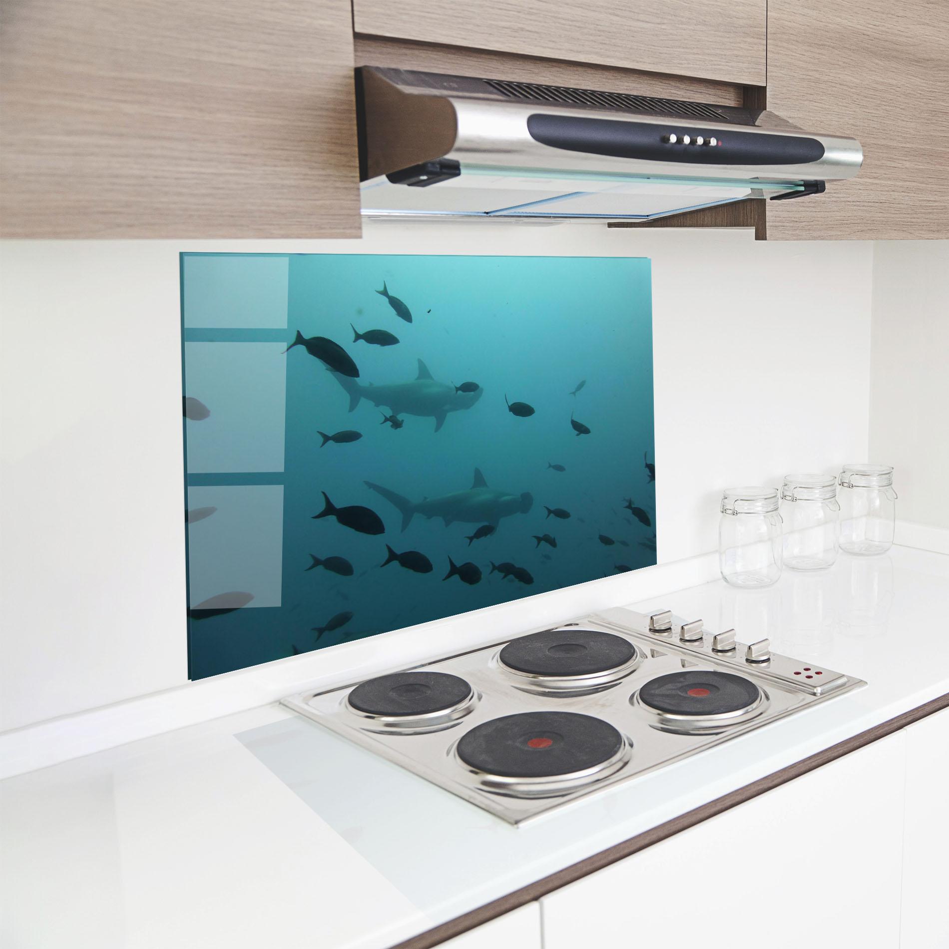 Küchenrückwand Glas Fish Shilouette mockup 8