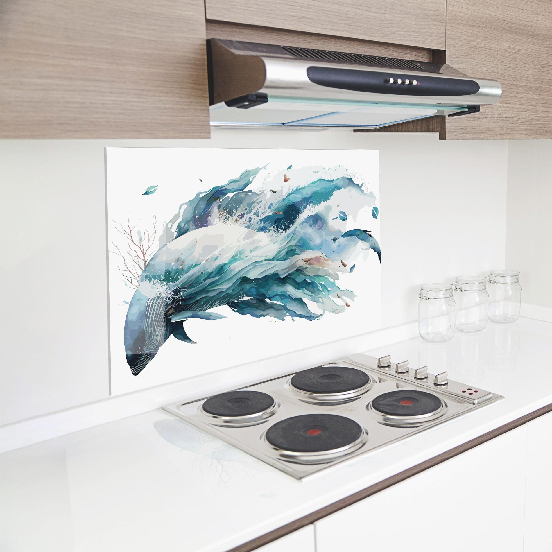 Küchenrückwand Glas Pretty Blue Fish mockup 8