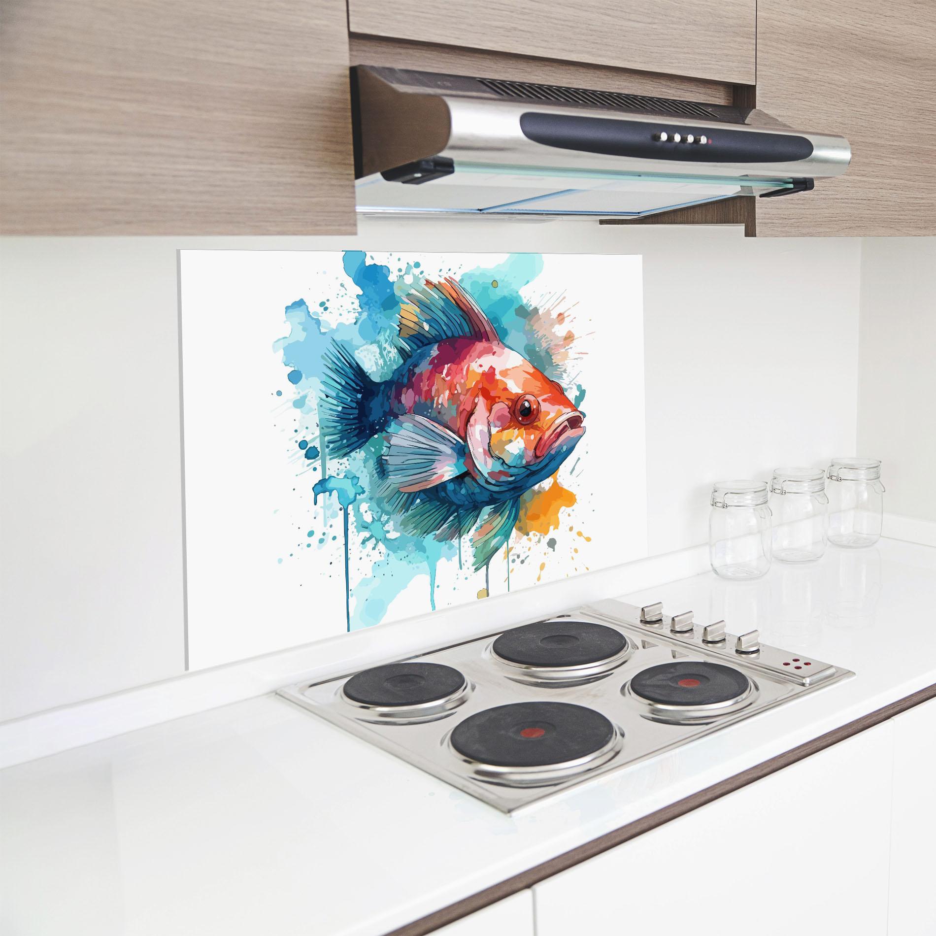 Küchenrückwand Glas Watercolor Fish mockup 8