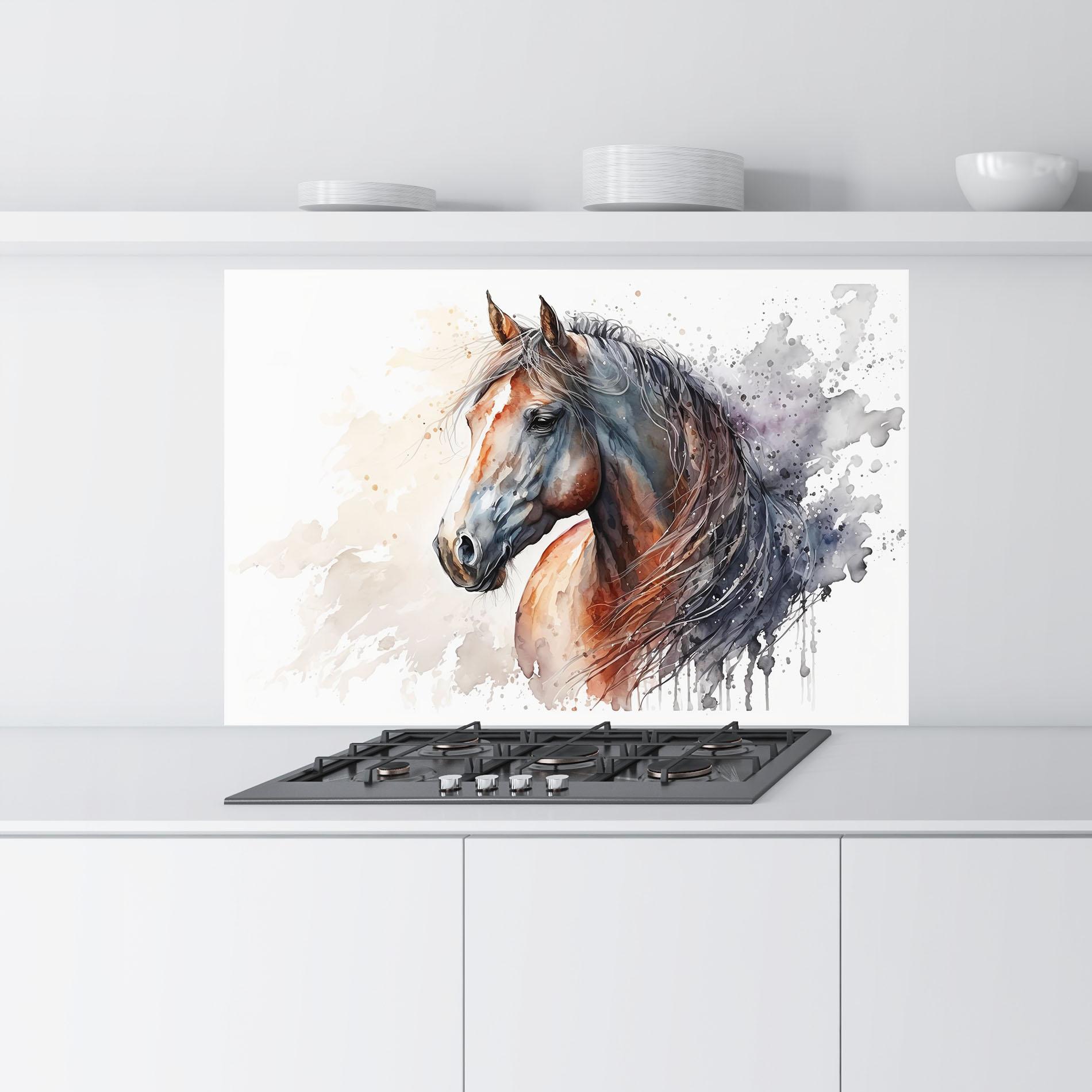 Küchenrückwand Glas Black Brown Horse Painting mockup 9