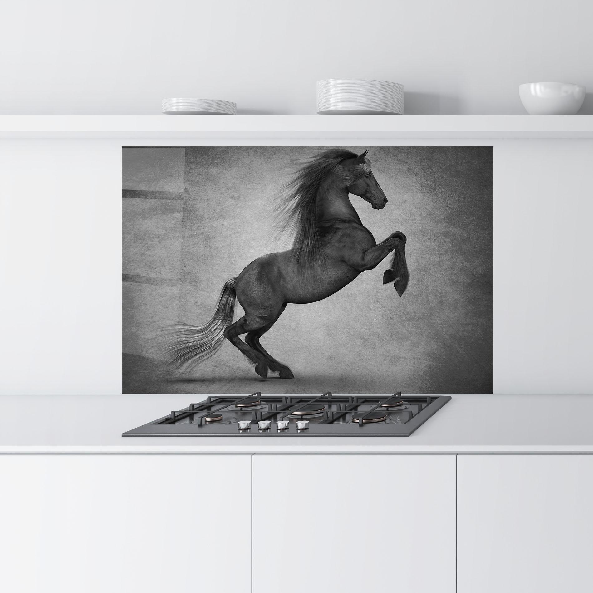 Küchenrückwand Glas Black Horse Jumping mockup 9