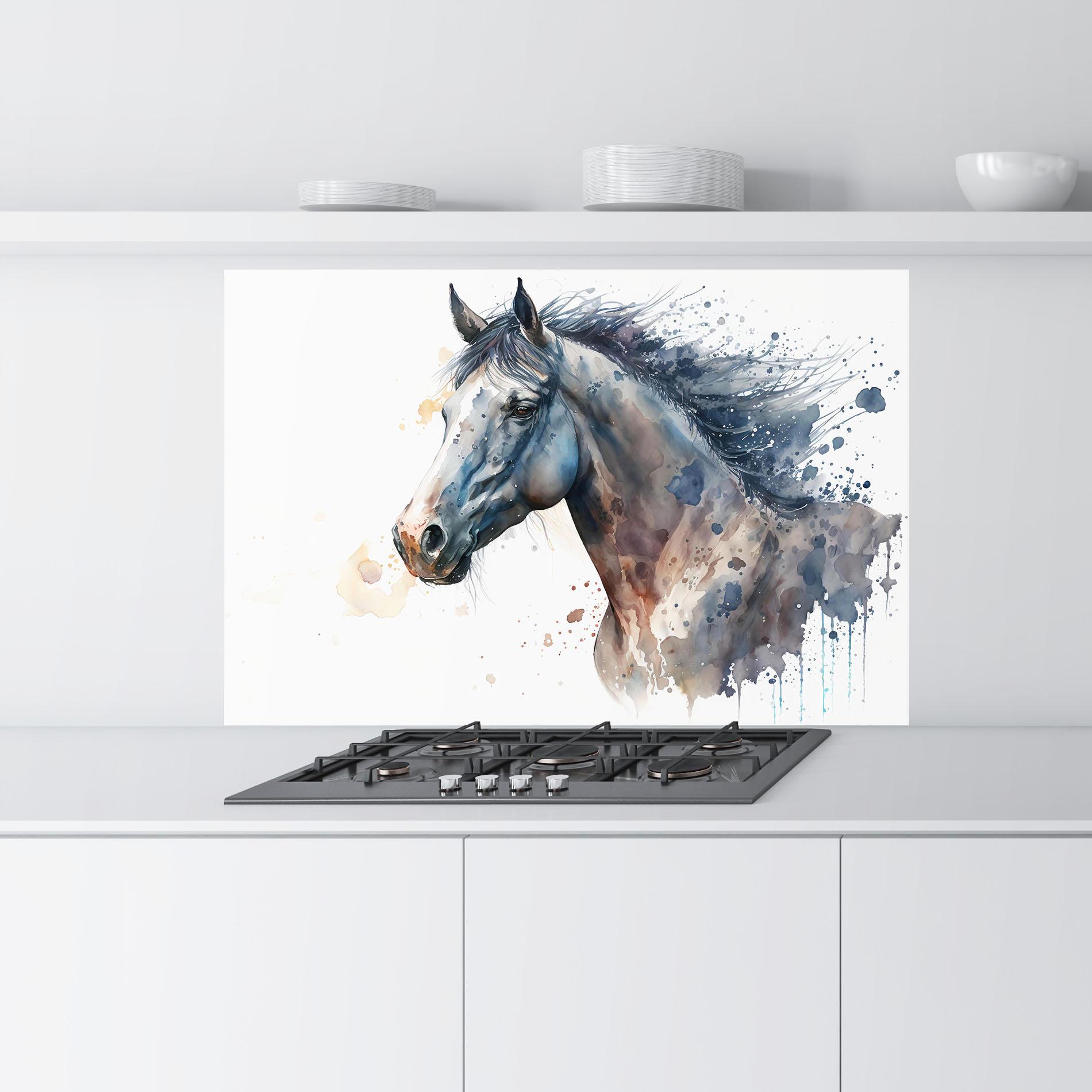Küchenrückwand Glas Blue Horse Painting mockup 9