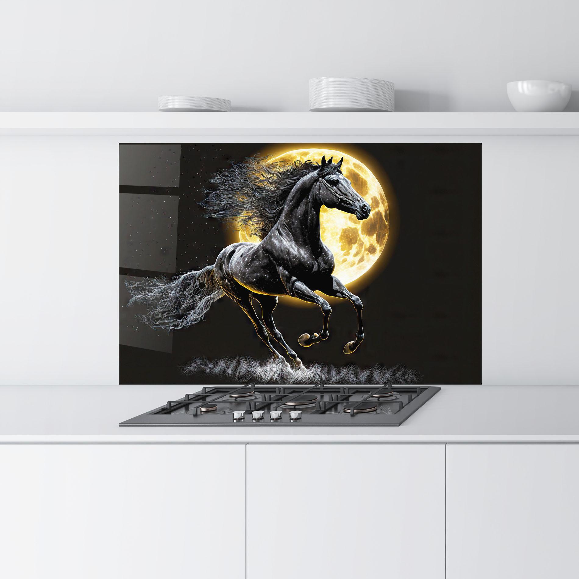 Küchenrückwand Glas Gold Moon Horse mockup 9