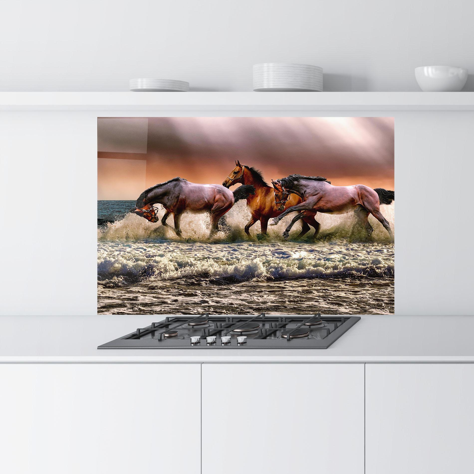 Küchenrückwand Glas Horse In Sea mockup 9