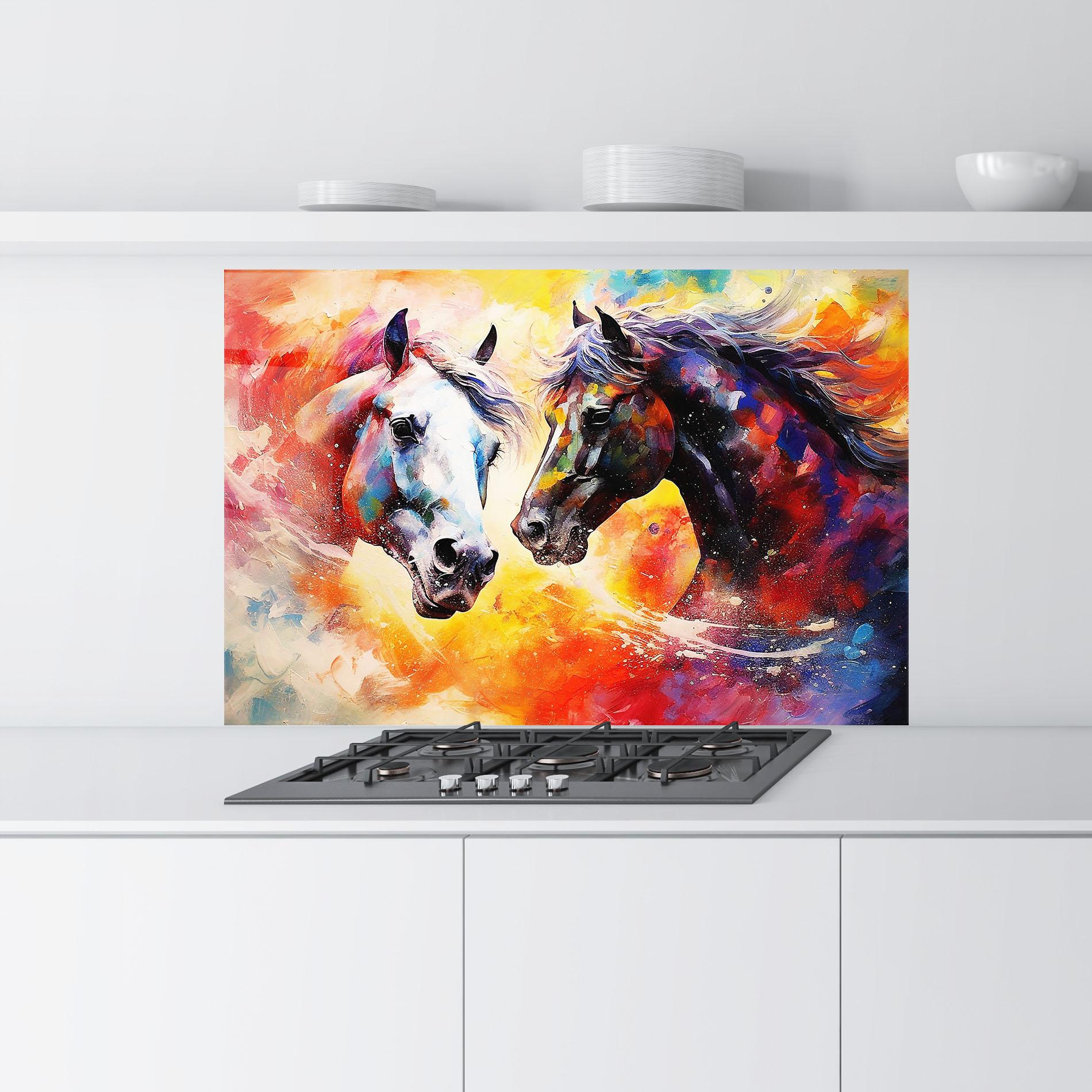 Küchenrückwand Glas Horses Color Mix mockup 9
