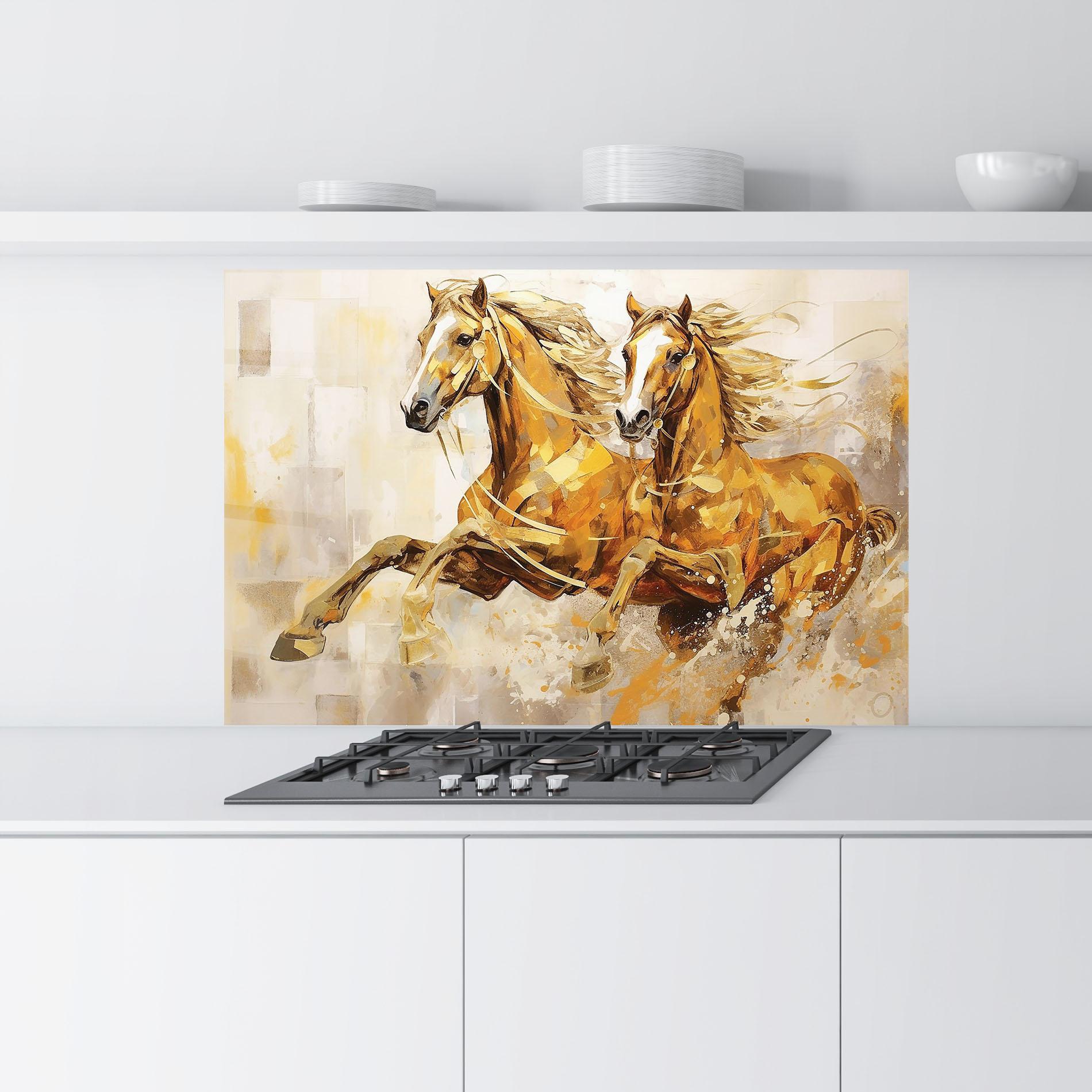 Küchenrückwand Glas Light Brown Horses Running mockup 9