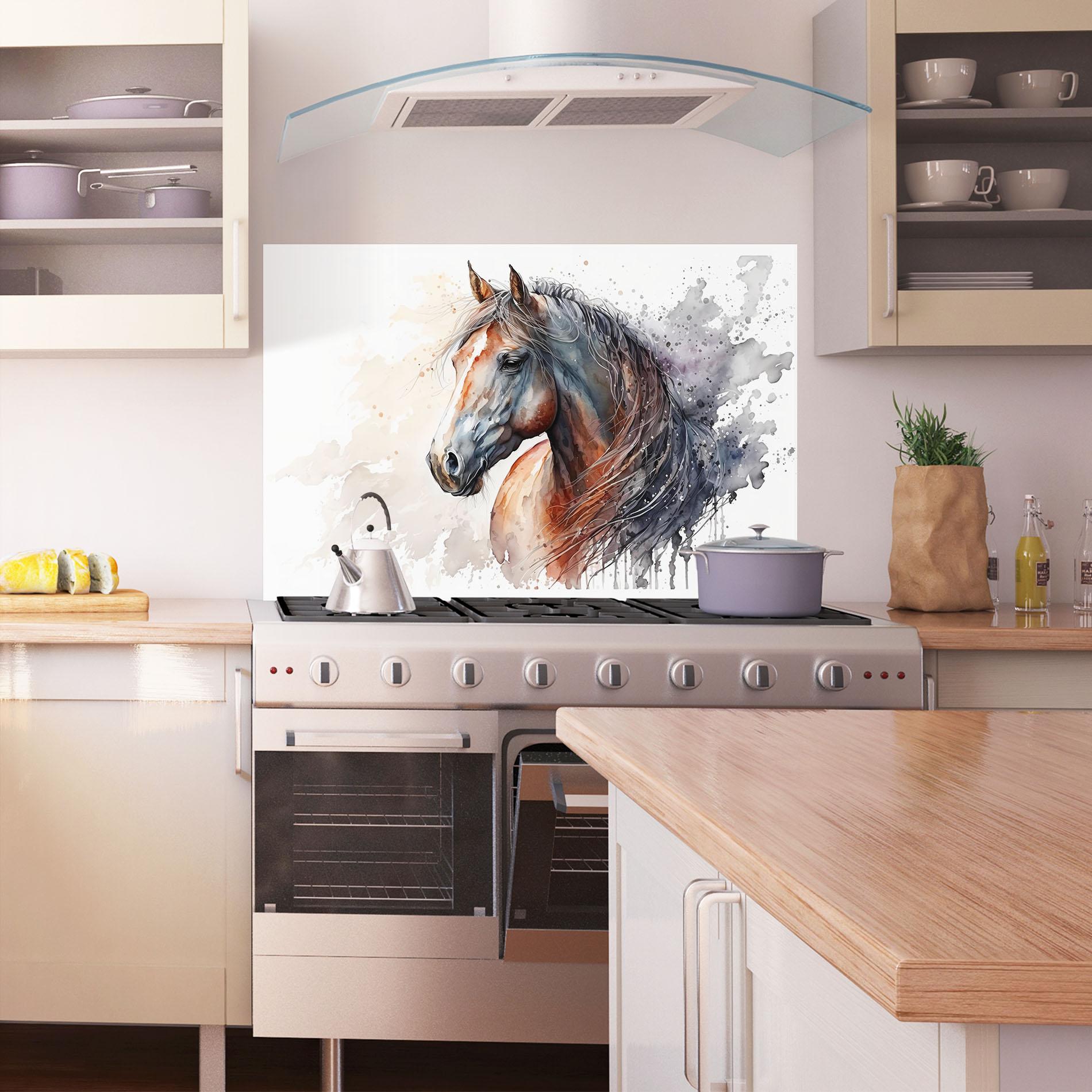 Küchenrückwand Glas Black Brown Horse Painting mockup 1