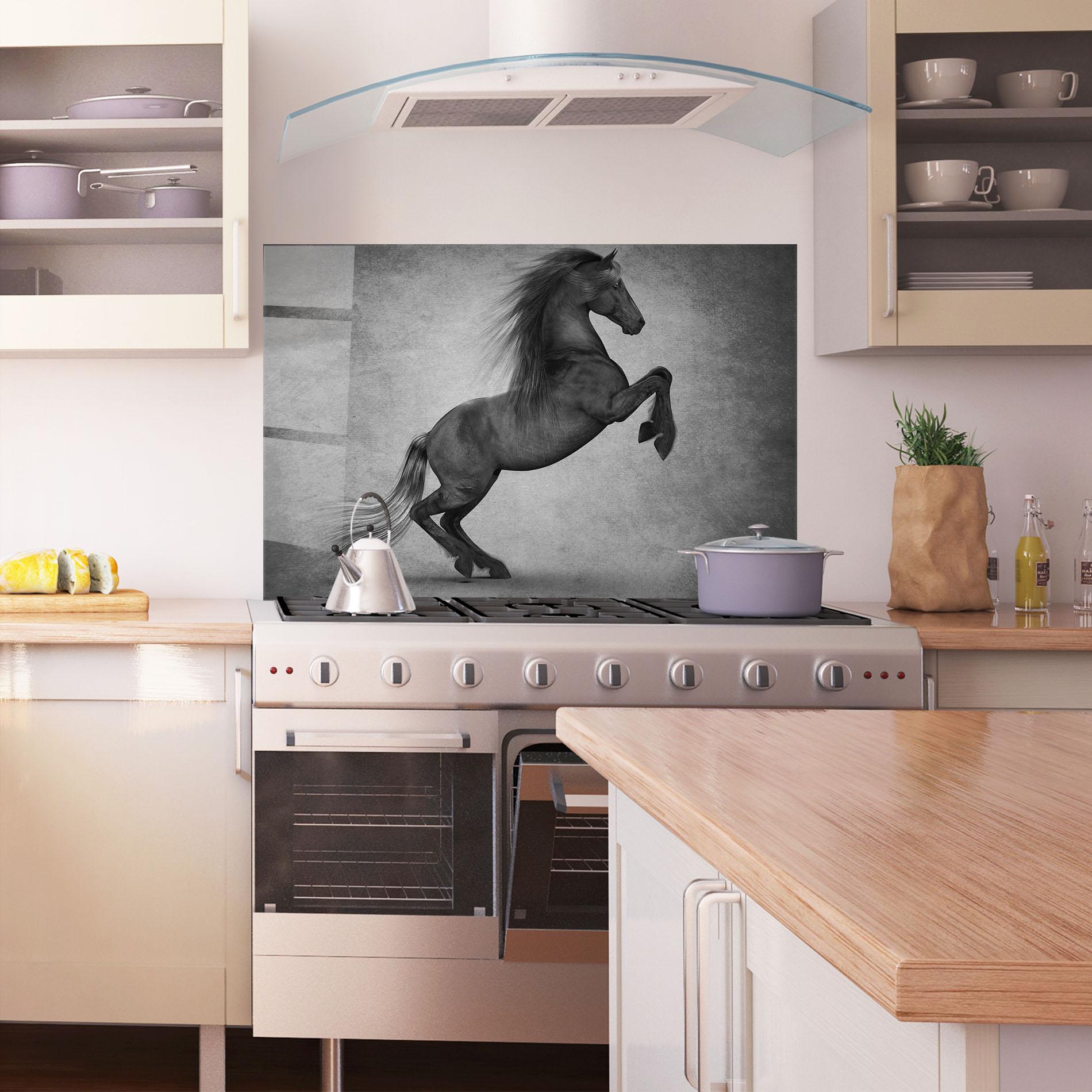 Küchenrückwand Glas Black Horse Jumping mockup 1