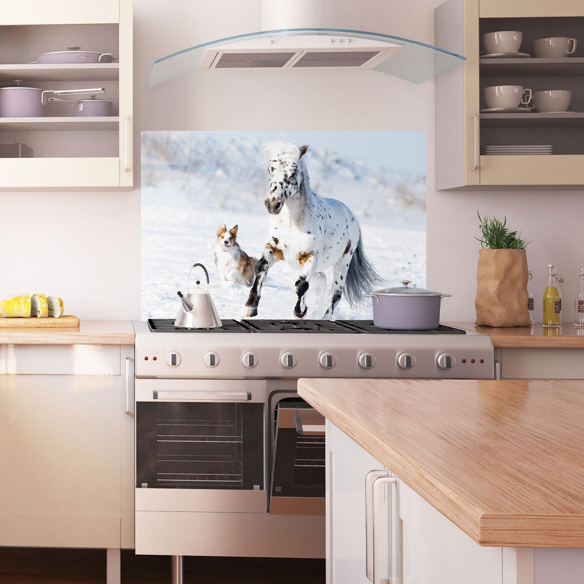 Küchenrückwand Glas Dog And Horse Running mockup 1