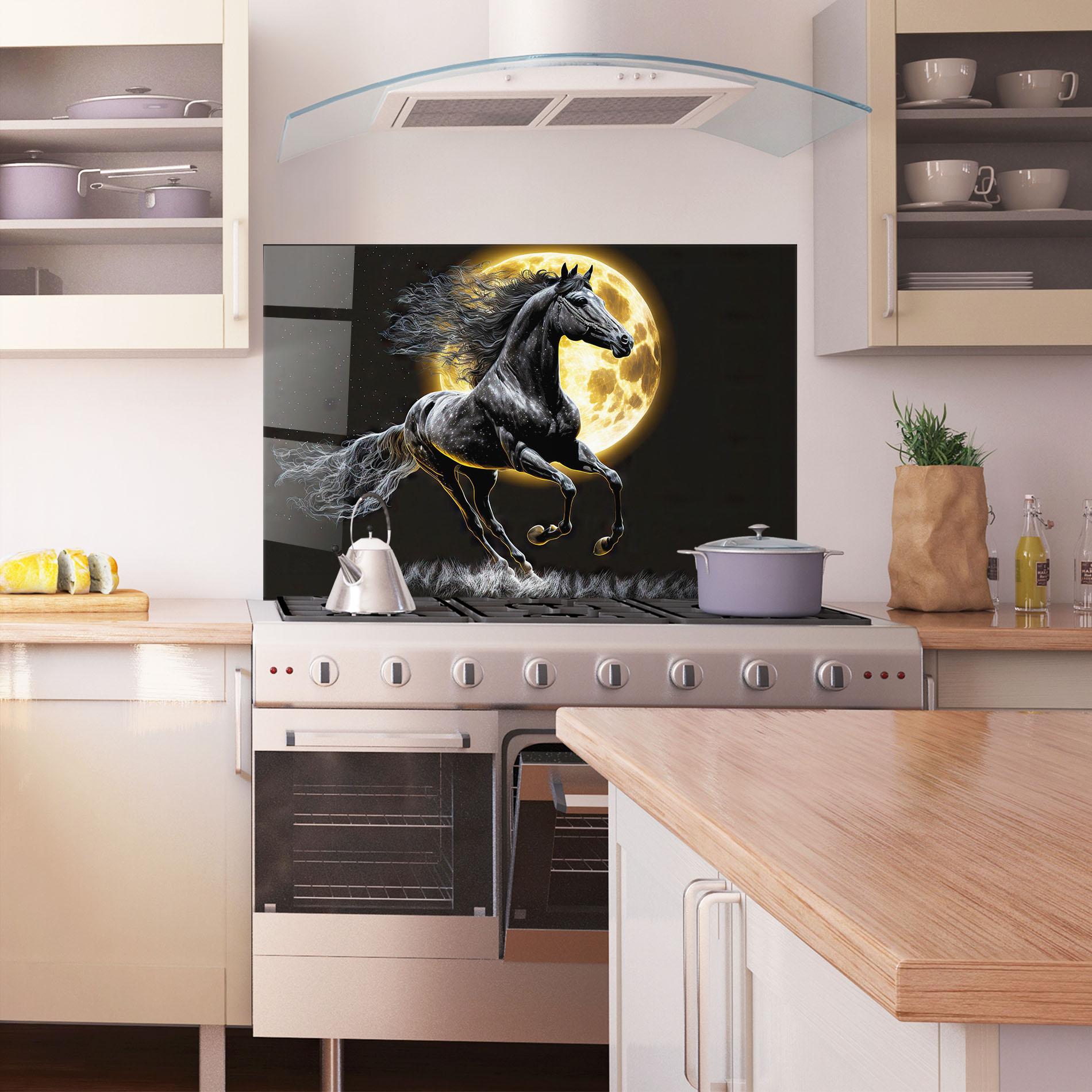 Küchenrückwand Glas Gold Moon Horse mockup 1
