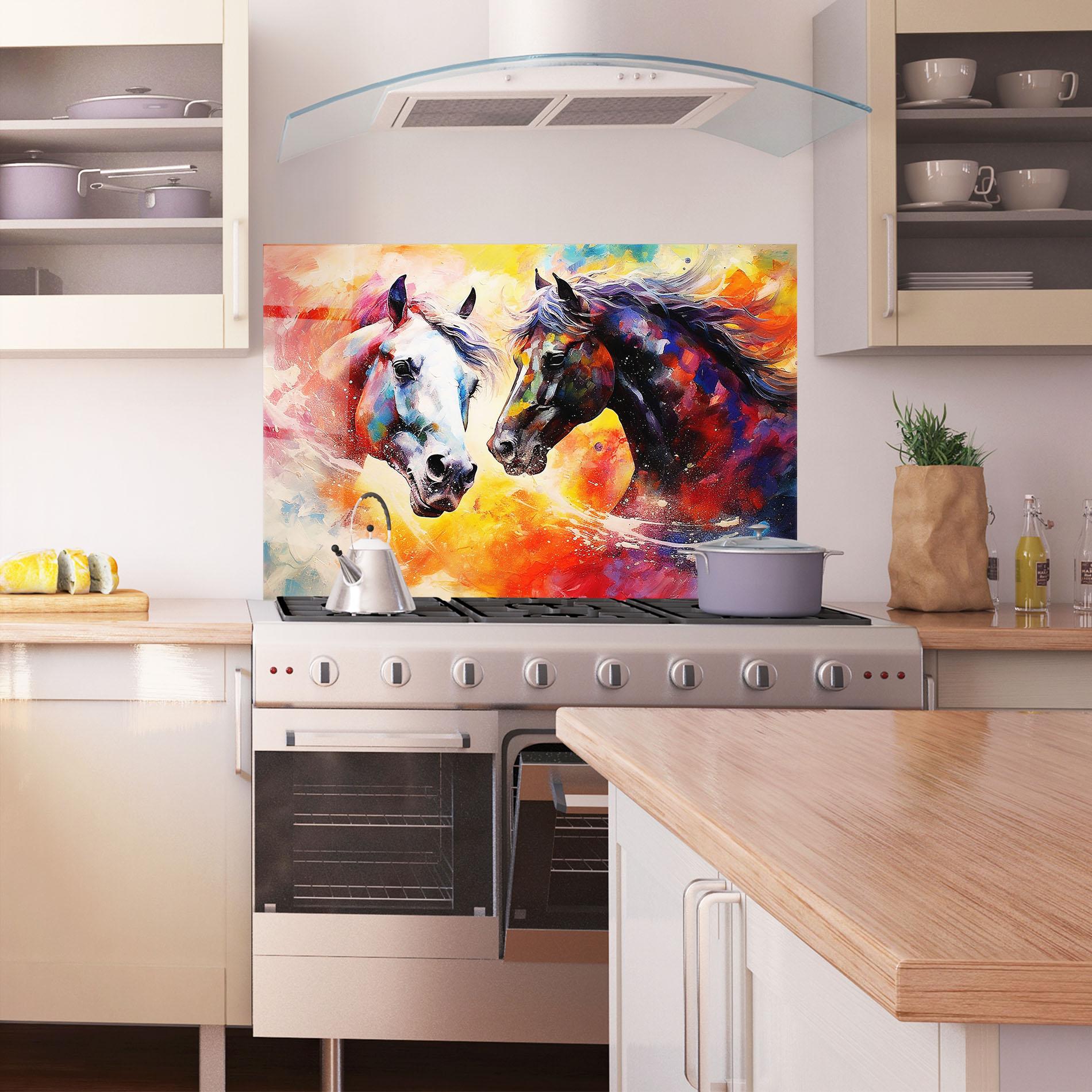 Küchenrückwand Glas Horses Color Mix mockup 1