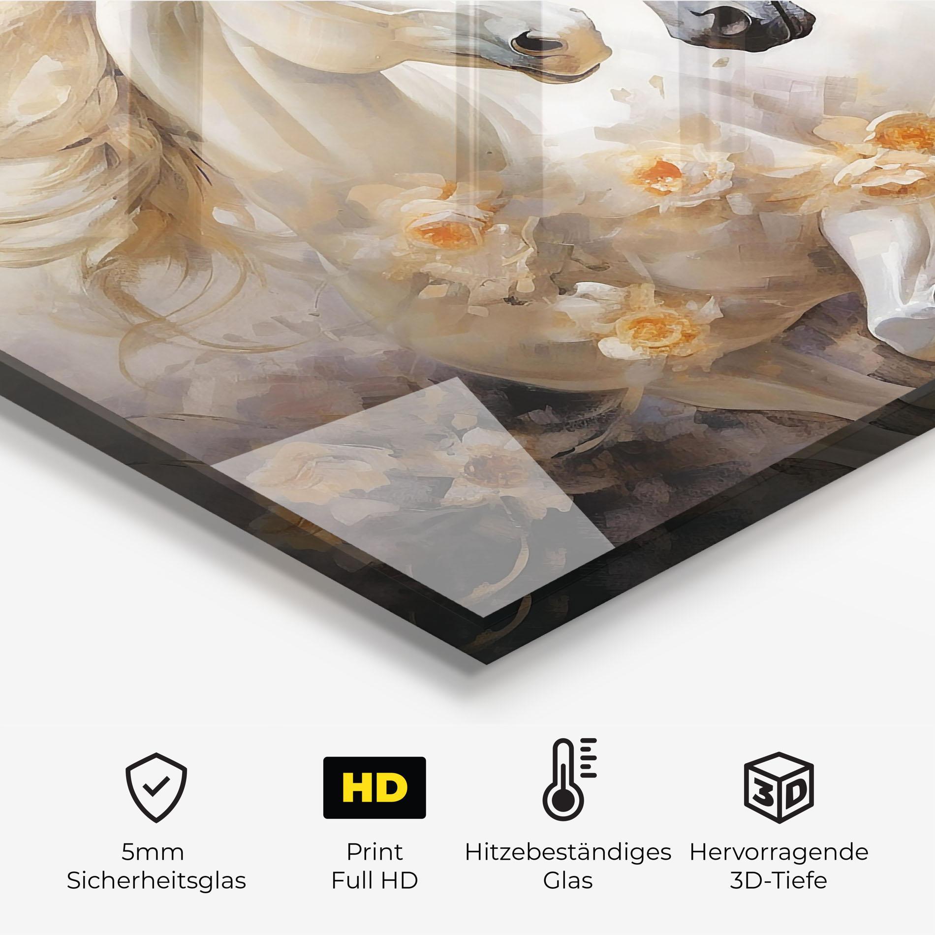 Küchenrückwand Glas Black And White Horses mockup 2