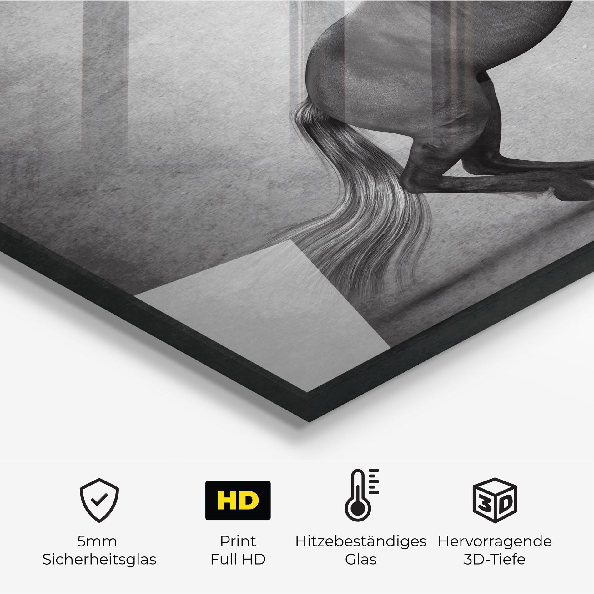 Küchenrückwand Glas Black Horse Jumping mockup 2