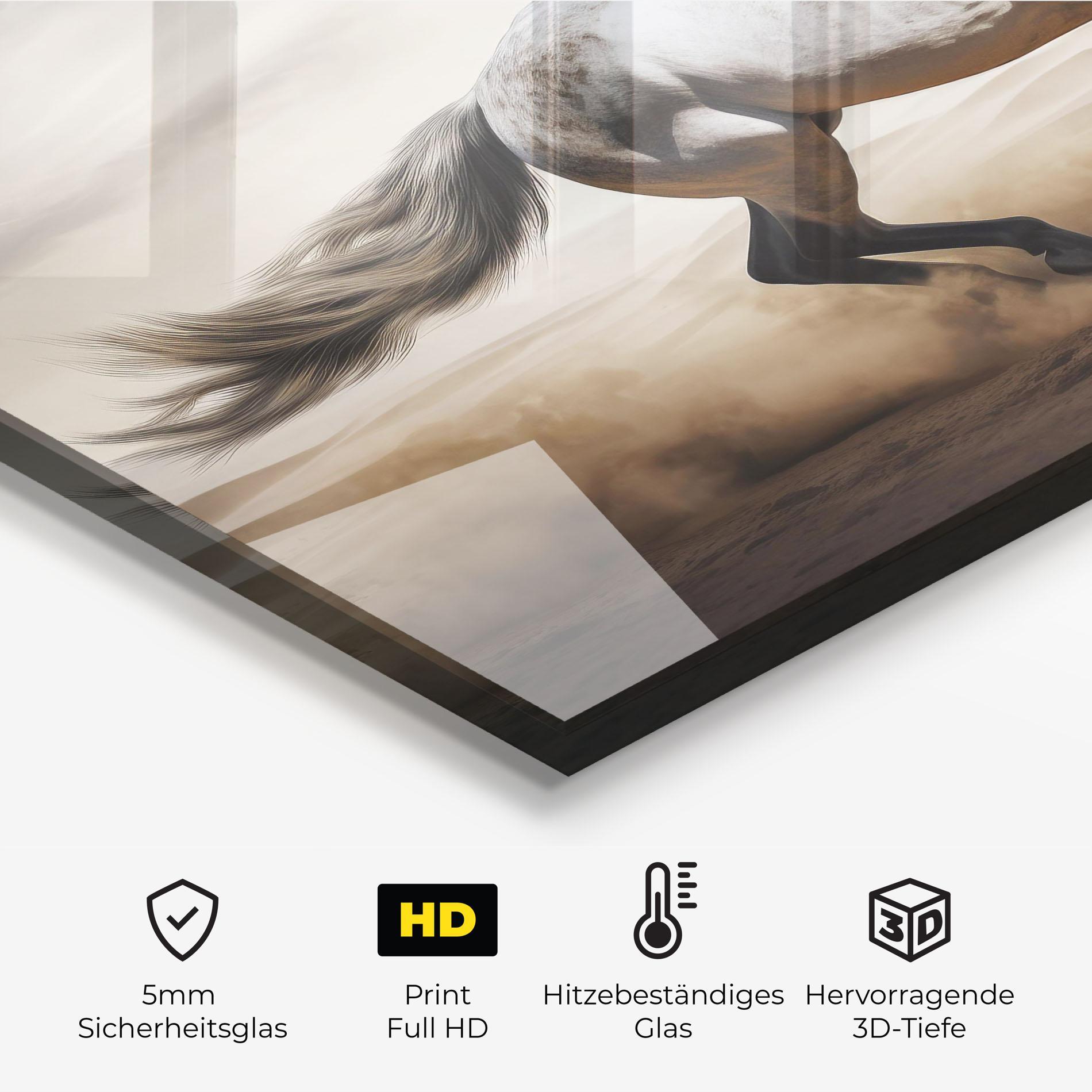 Küchenrückwand Glas Desert Horse Galloping mockup 2