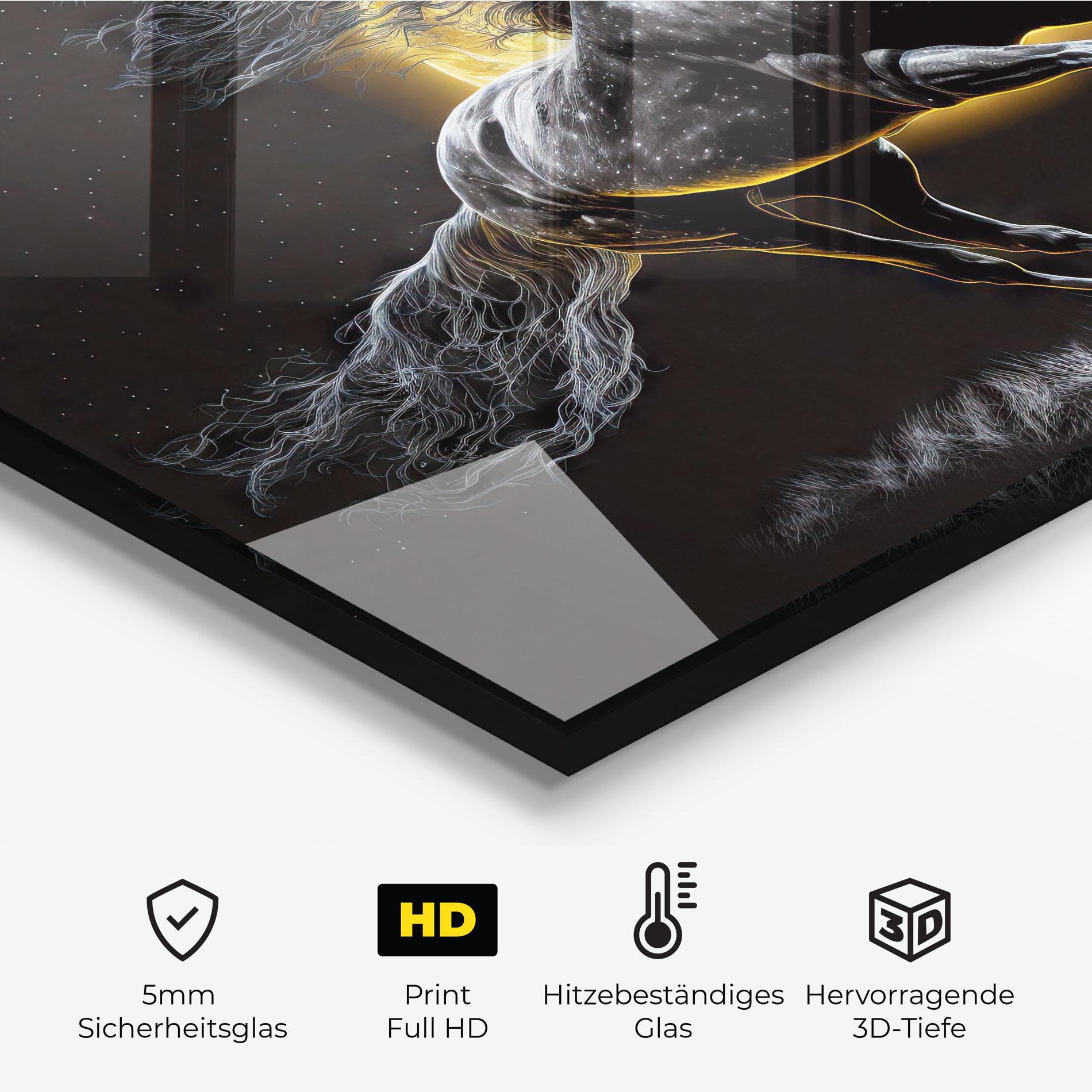 Küchenrückwand Glas Gold Moon Horse mockup 2