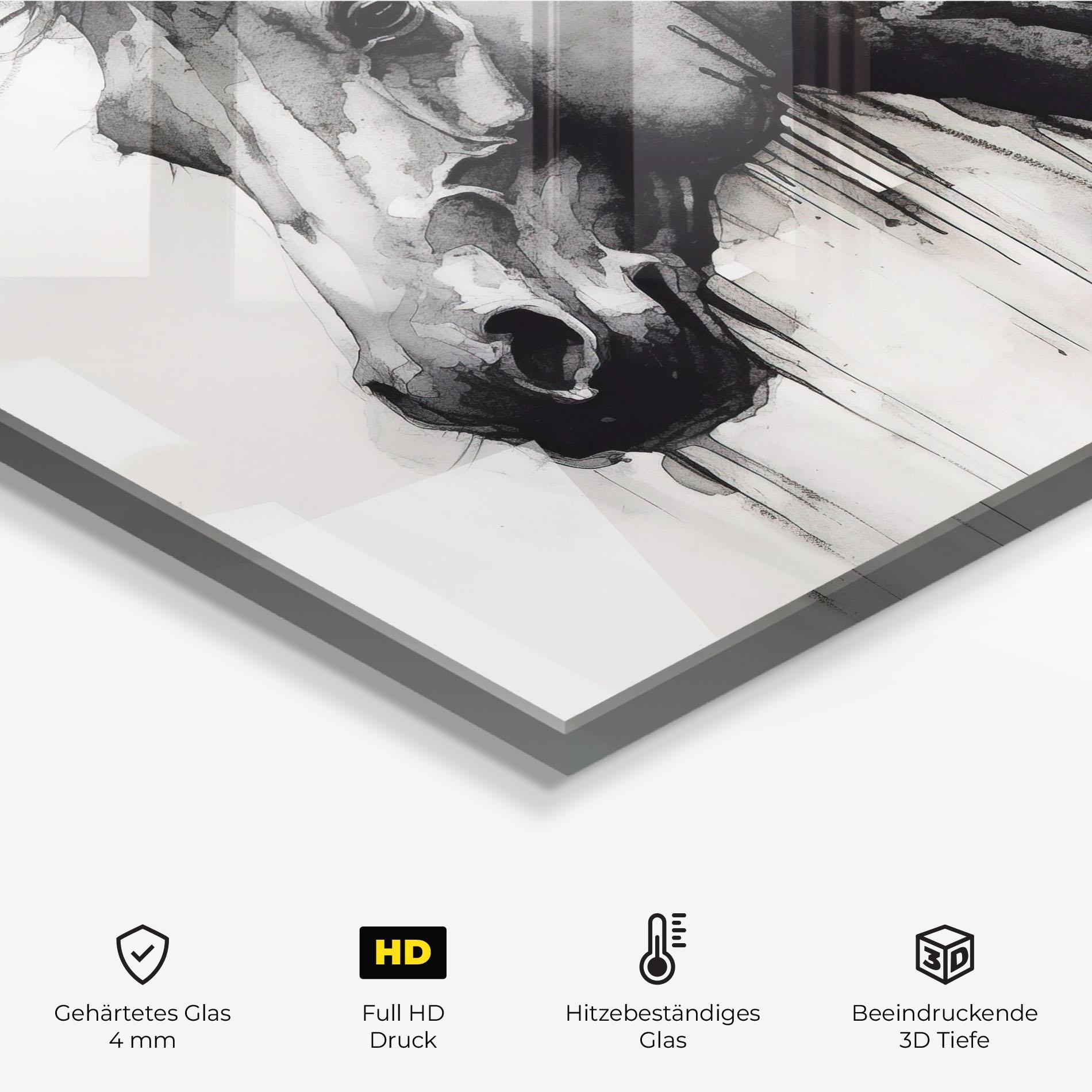 Küchenrückwand Glas Black Horse Painting mockup 2
