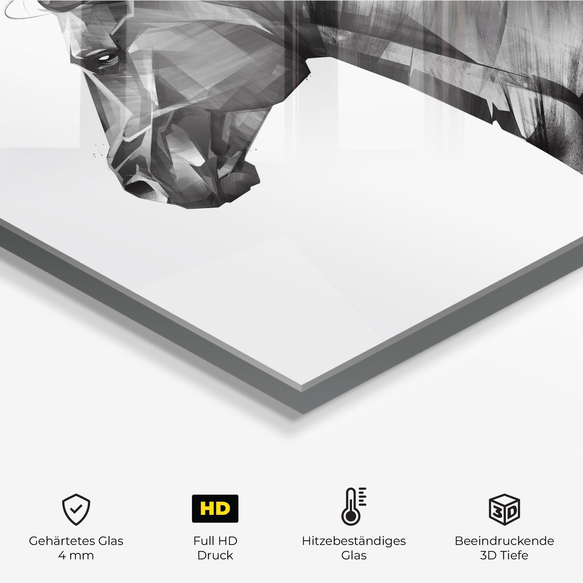 Küchenrückwand Glas Black Portrait Horse mockup 2