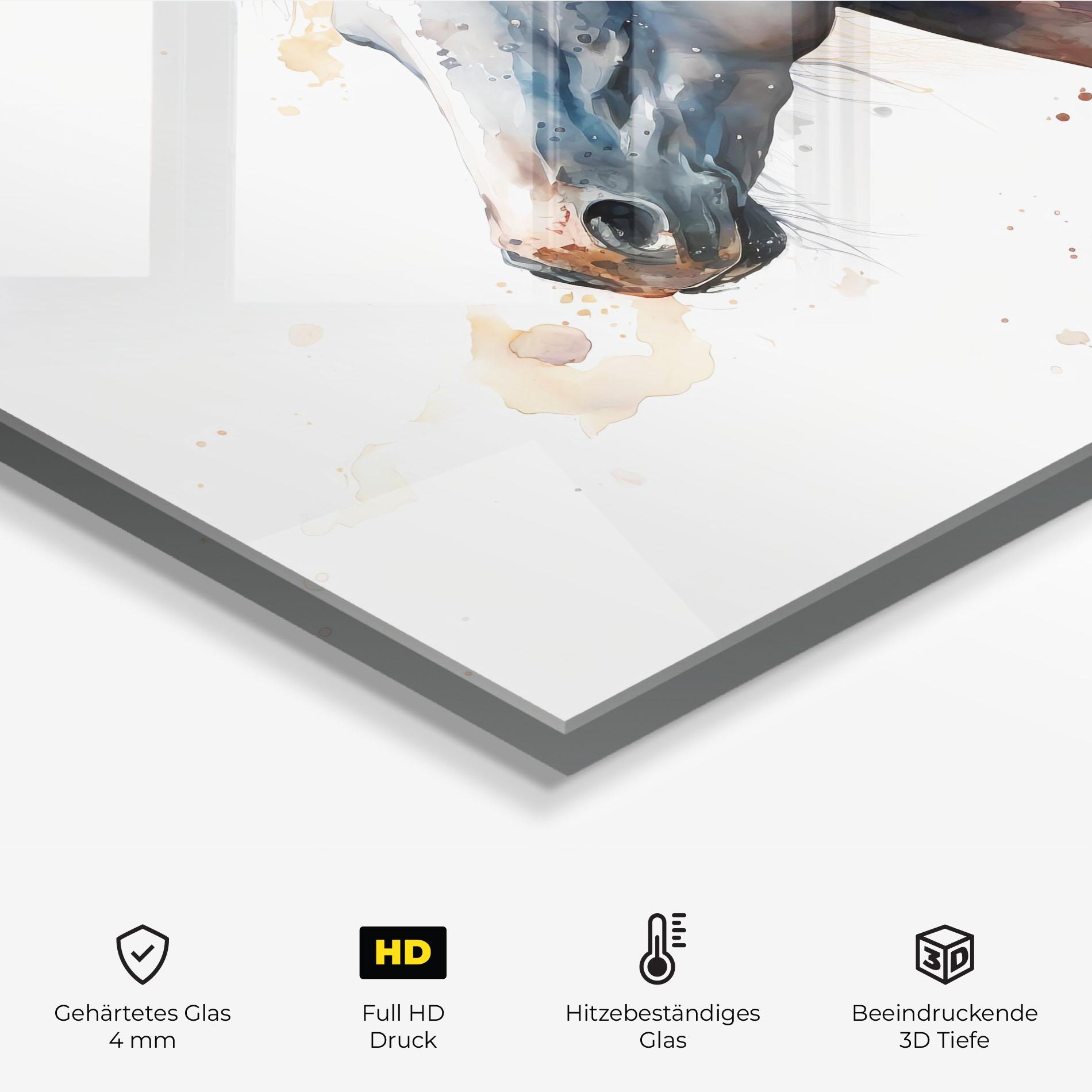 Küchenrückwand Glas Blue Horse Painting mockup 2