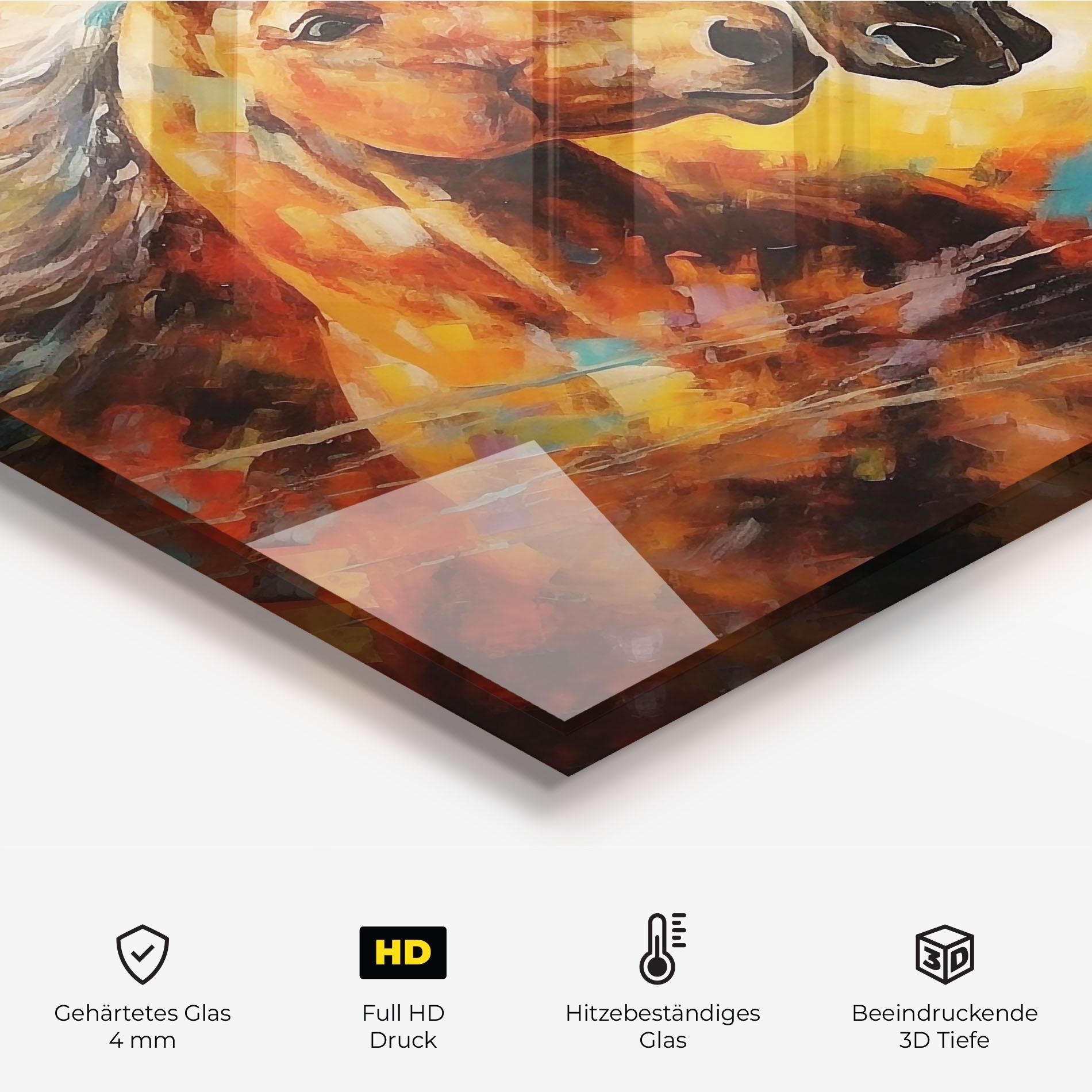 Küchenrückwand Glas Brown Black Horses mockup 2