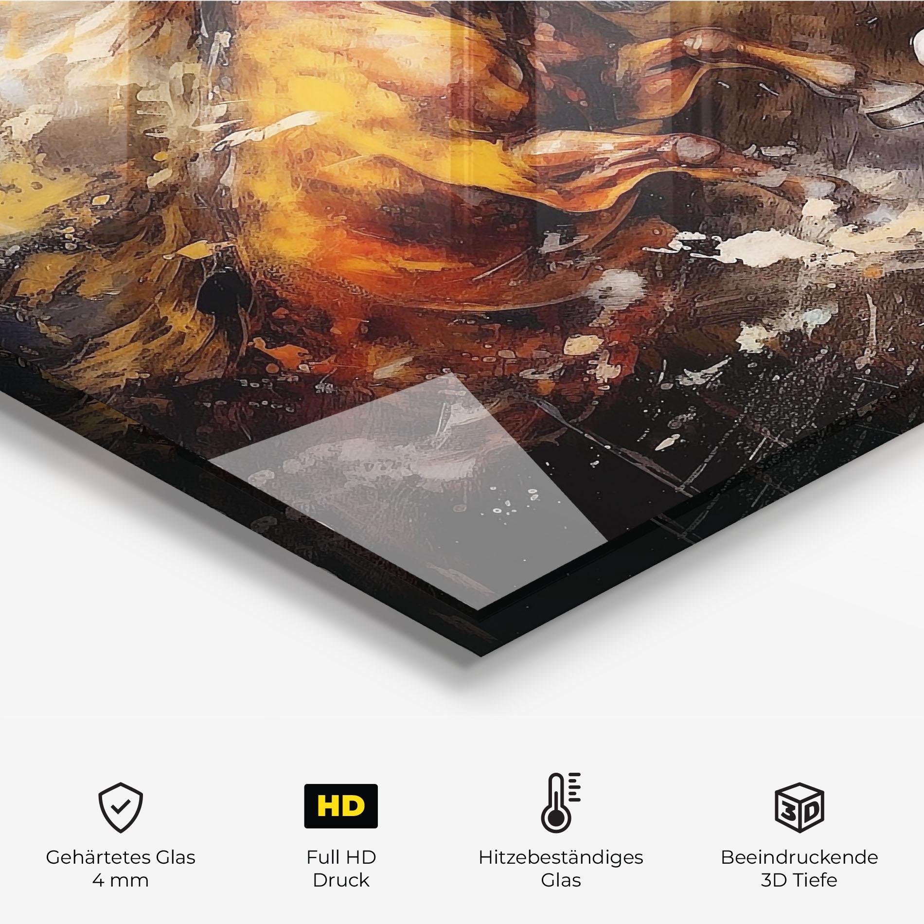 Küchenrückwand Glas Brown White Horses mockup 2