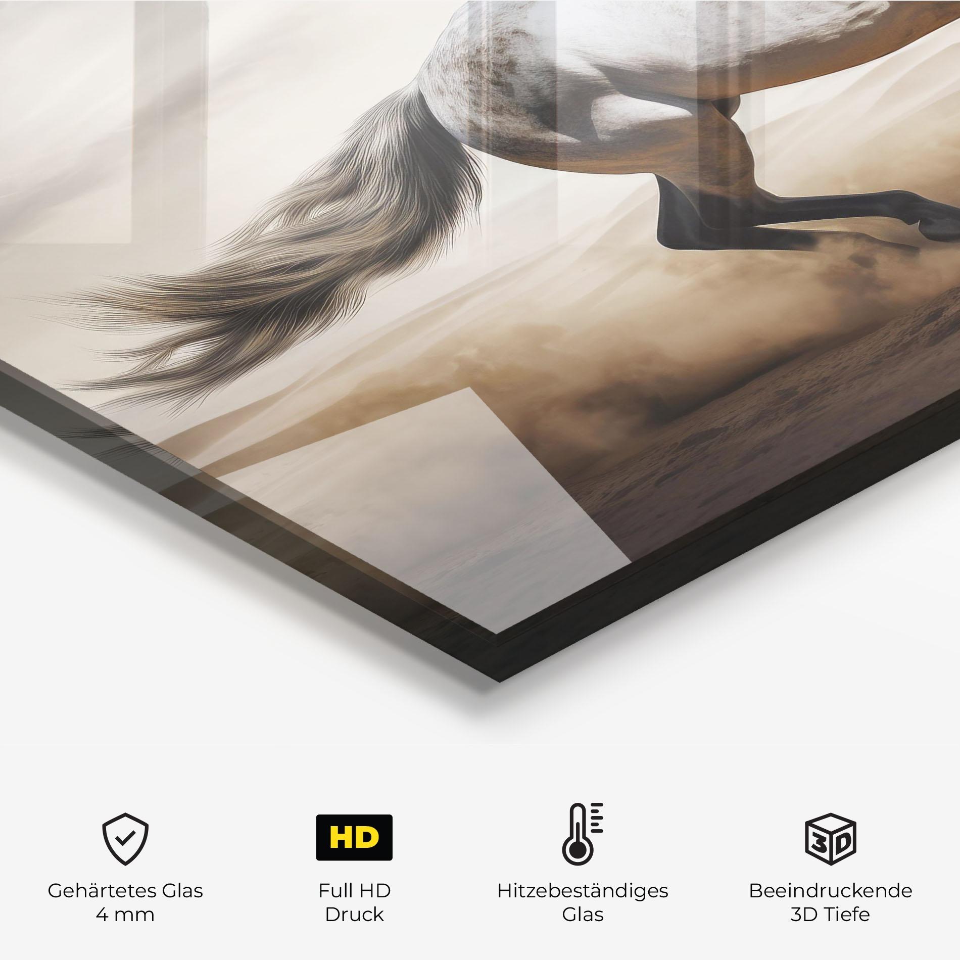 Küchenrückwand Glas Desert Horse Galloping mockup 2