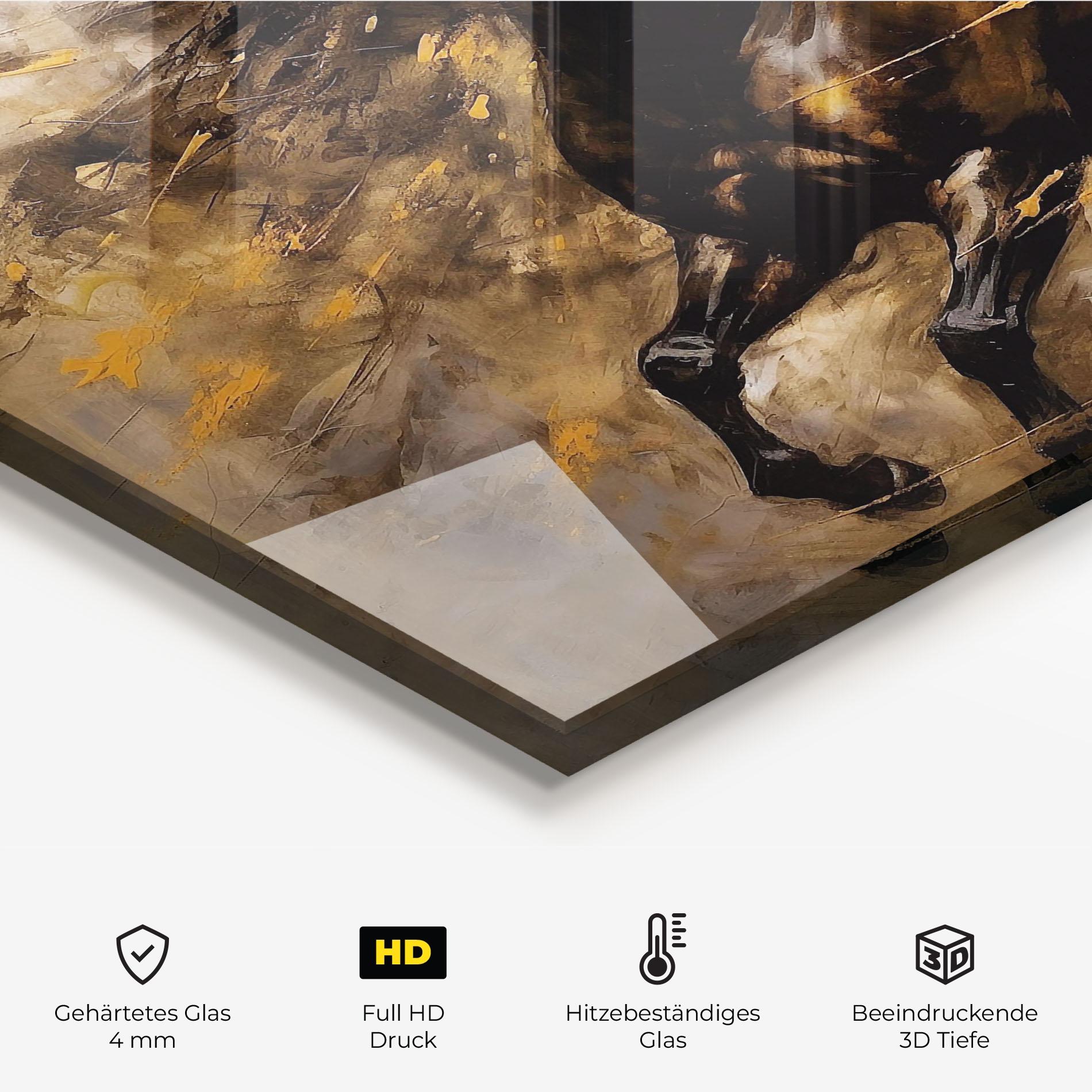 Küchenrückwand Glas Gold Brown Horse mockup 2