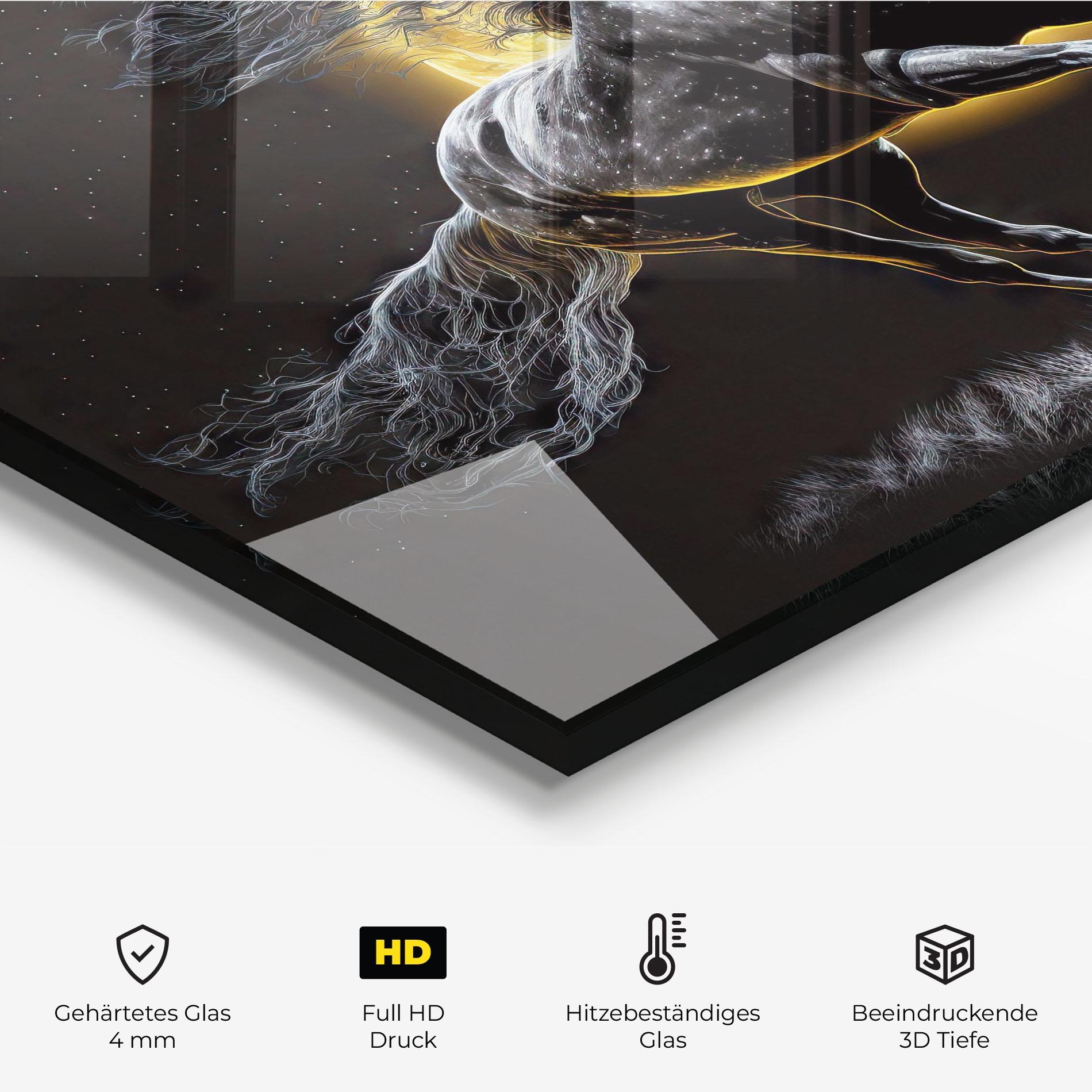 Küchenrückwand Glas Gold Moon Horse mockup 2