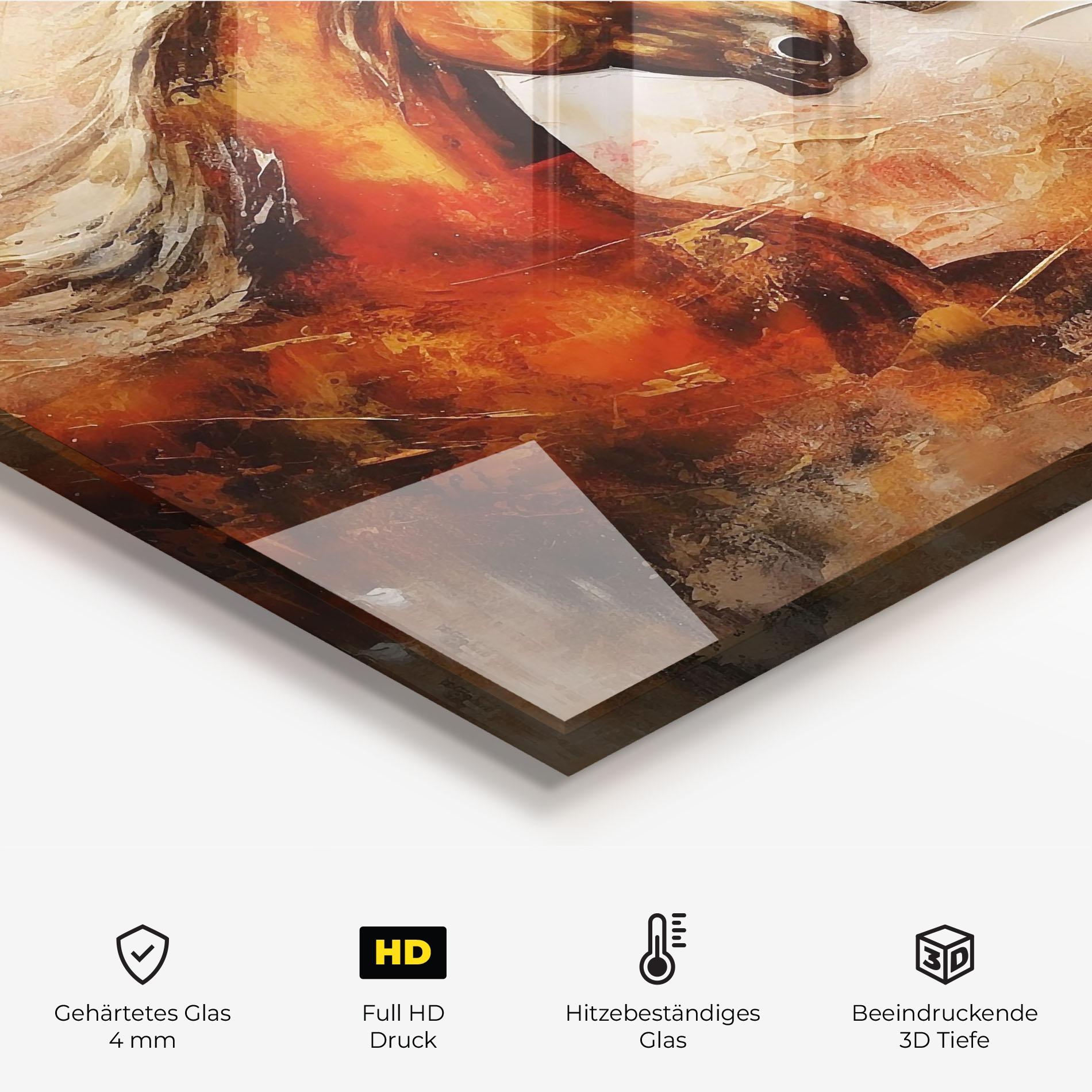 Küchenrückwand Glas Red Yellow Horses mockup 2