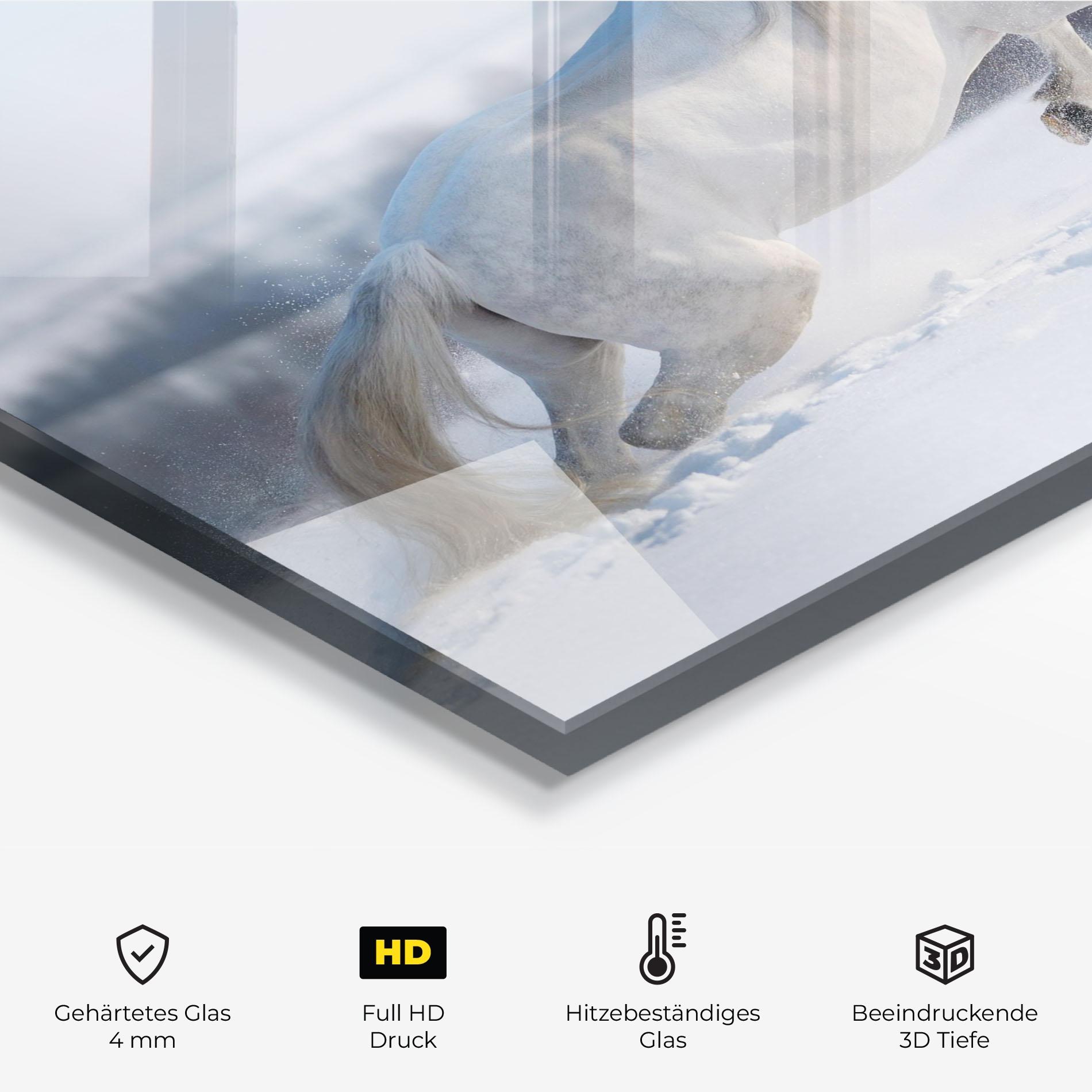 Küchenrückwand Glas Snow Horse Running mockup 2