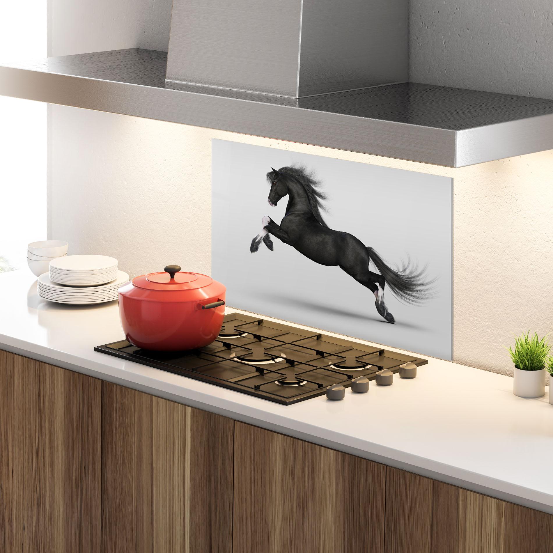 Küchenrückwand Glas Black Horse Galloping mockup 4