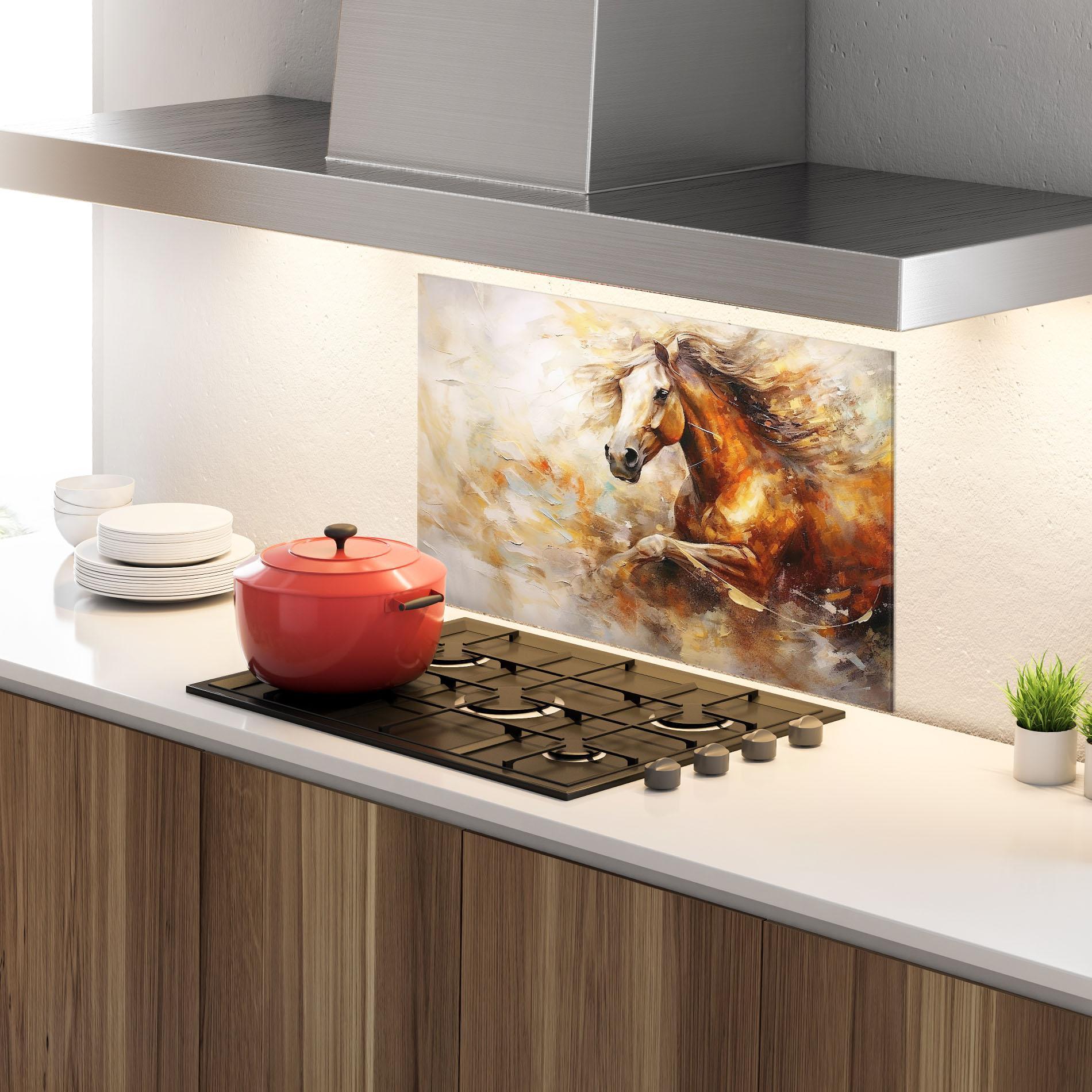 Küchenrückwand Glas Brown Horse Running mockup 4