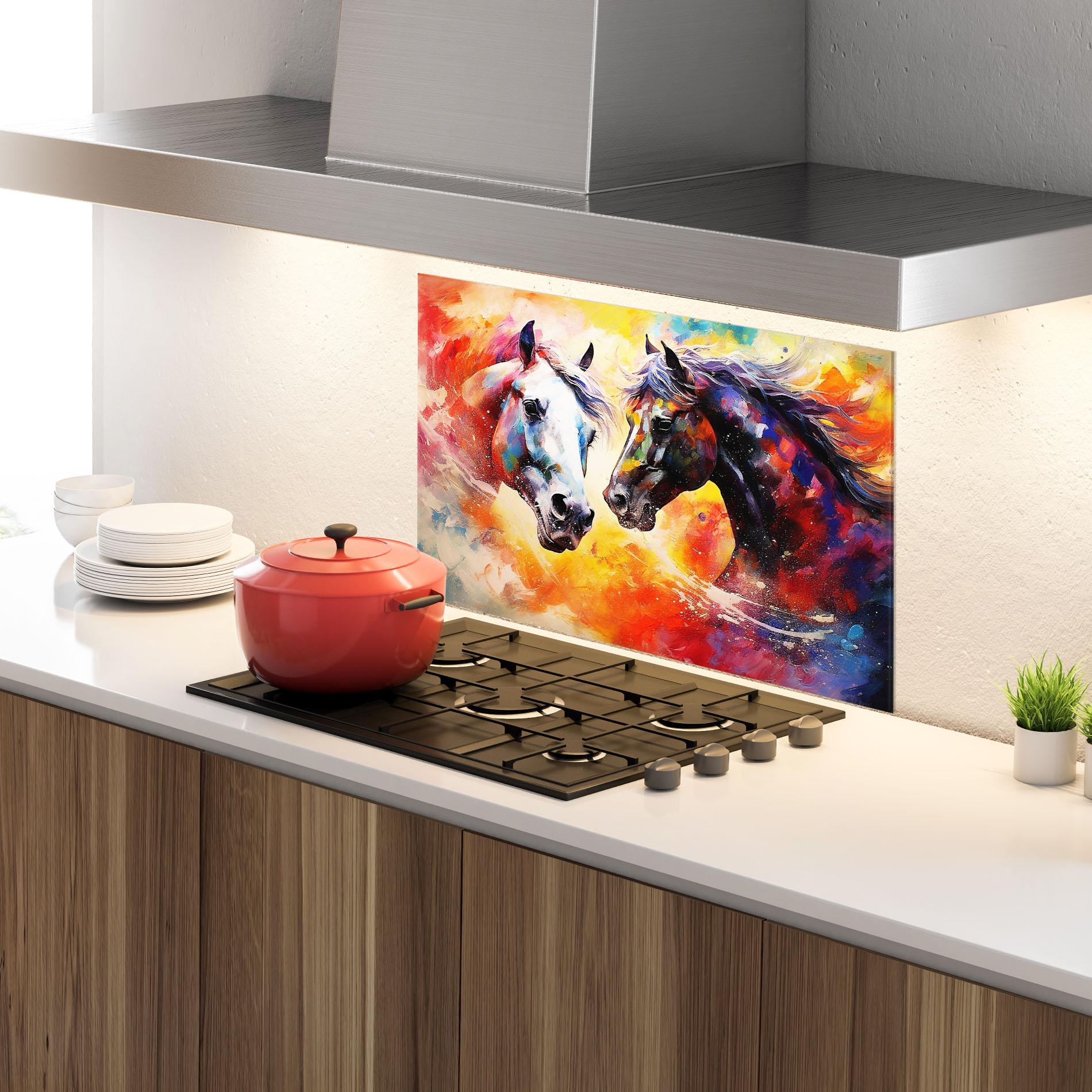 Küchenrückwand Glas Horses Color Mix mockup 4