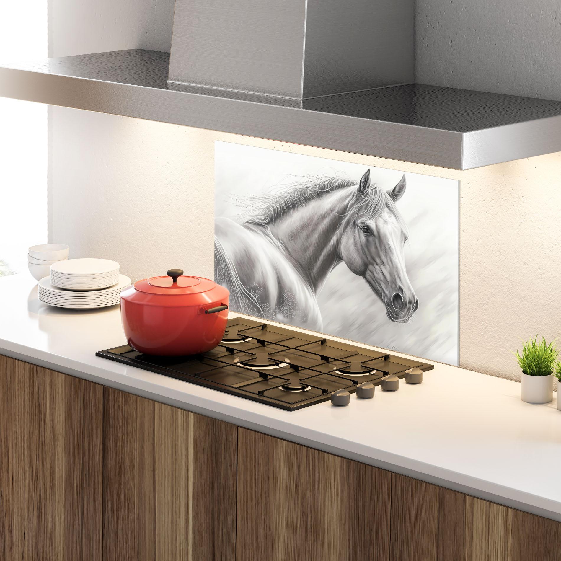 Küchenrückwand Glas Pencil Horse Drawing mockup 4