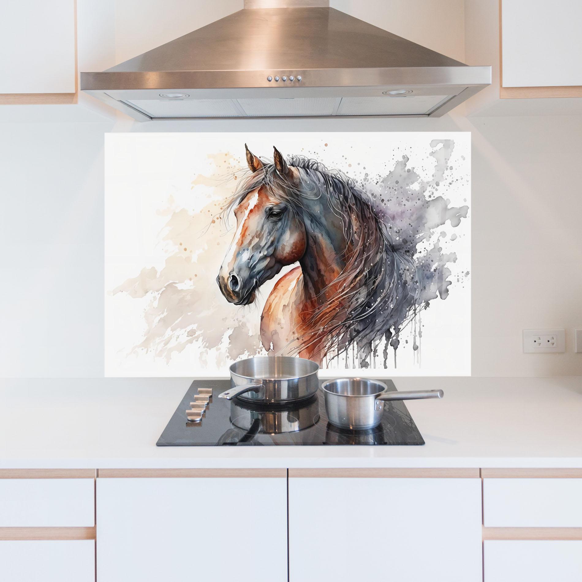 Küchenrückwand Glas Black Brown Horse Painting mockup 5
