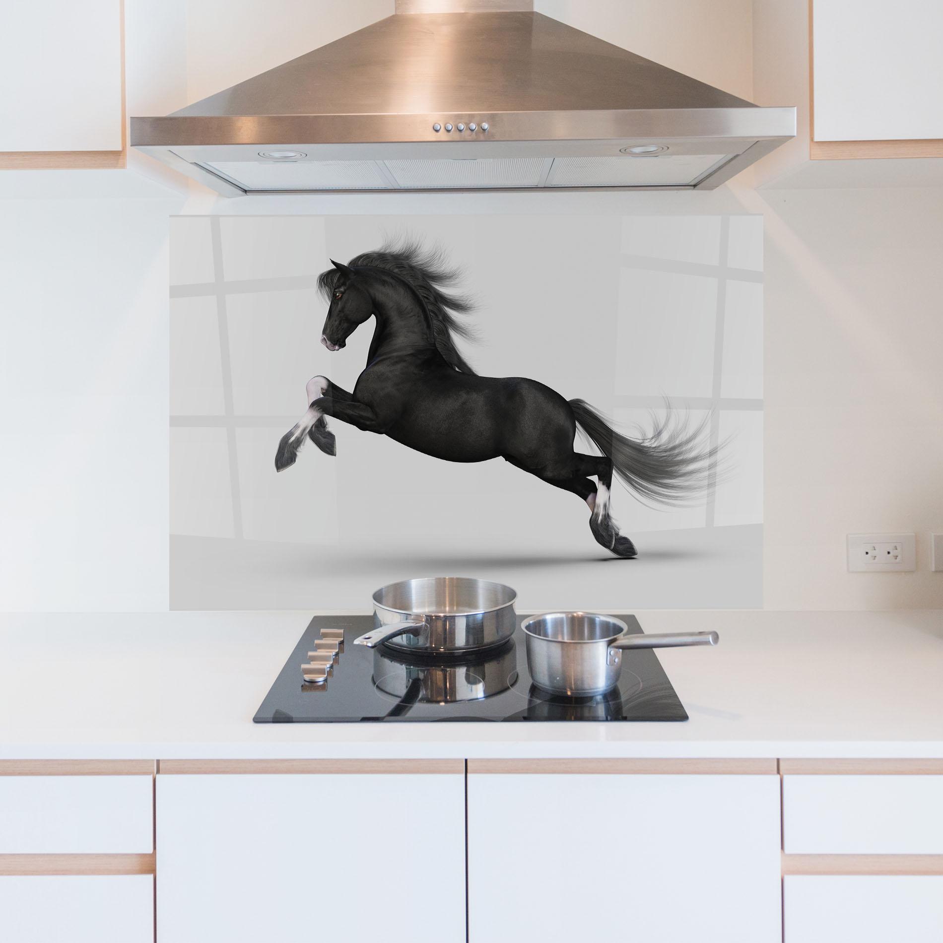 Küchenrückwand Glas Black Horse Galloping mockup 5