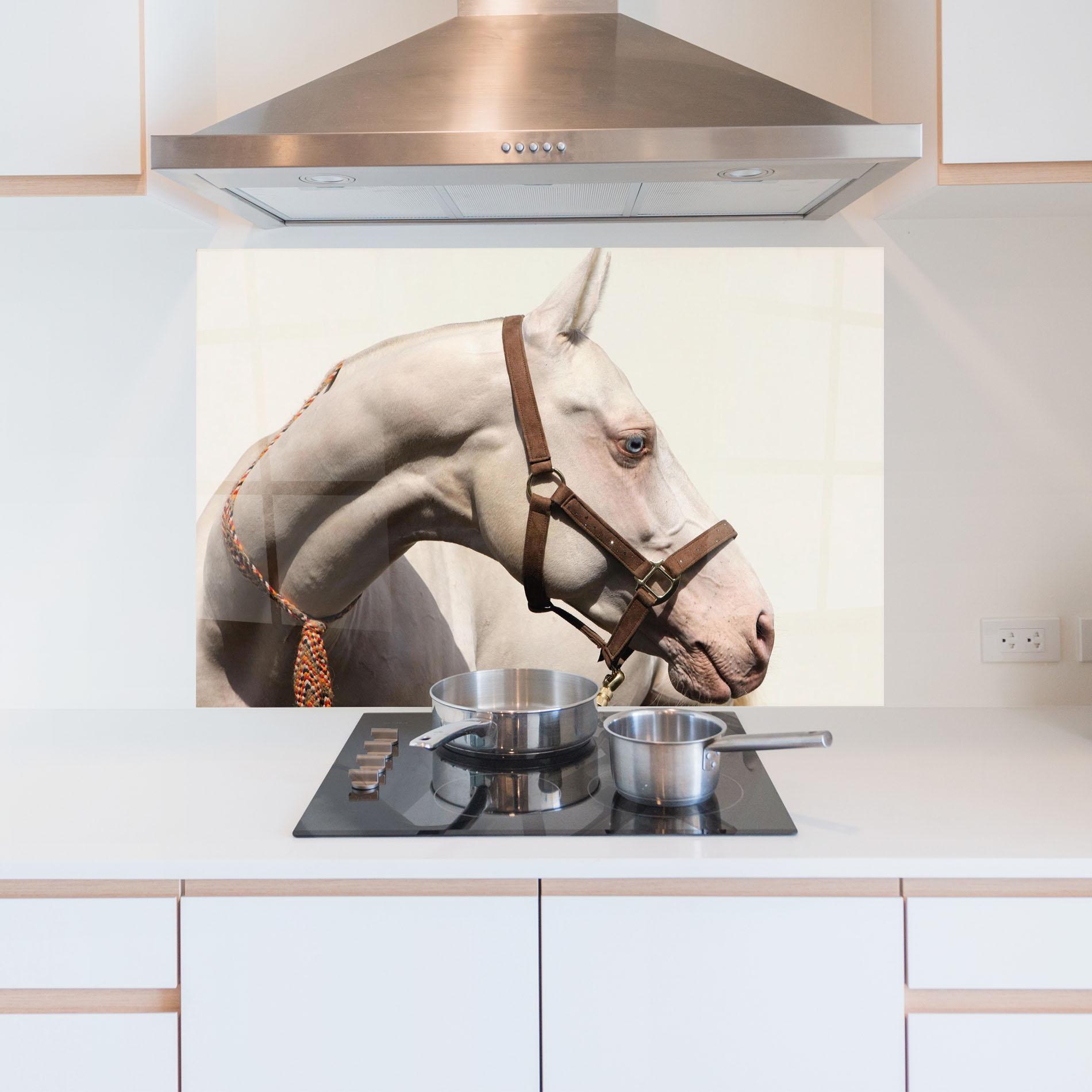 Küchenrückwand Glas Blue Eye Horse mockup 5
