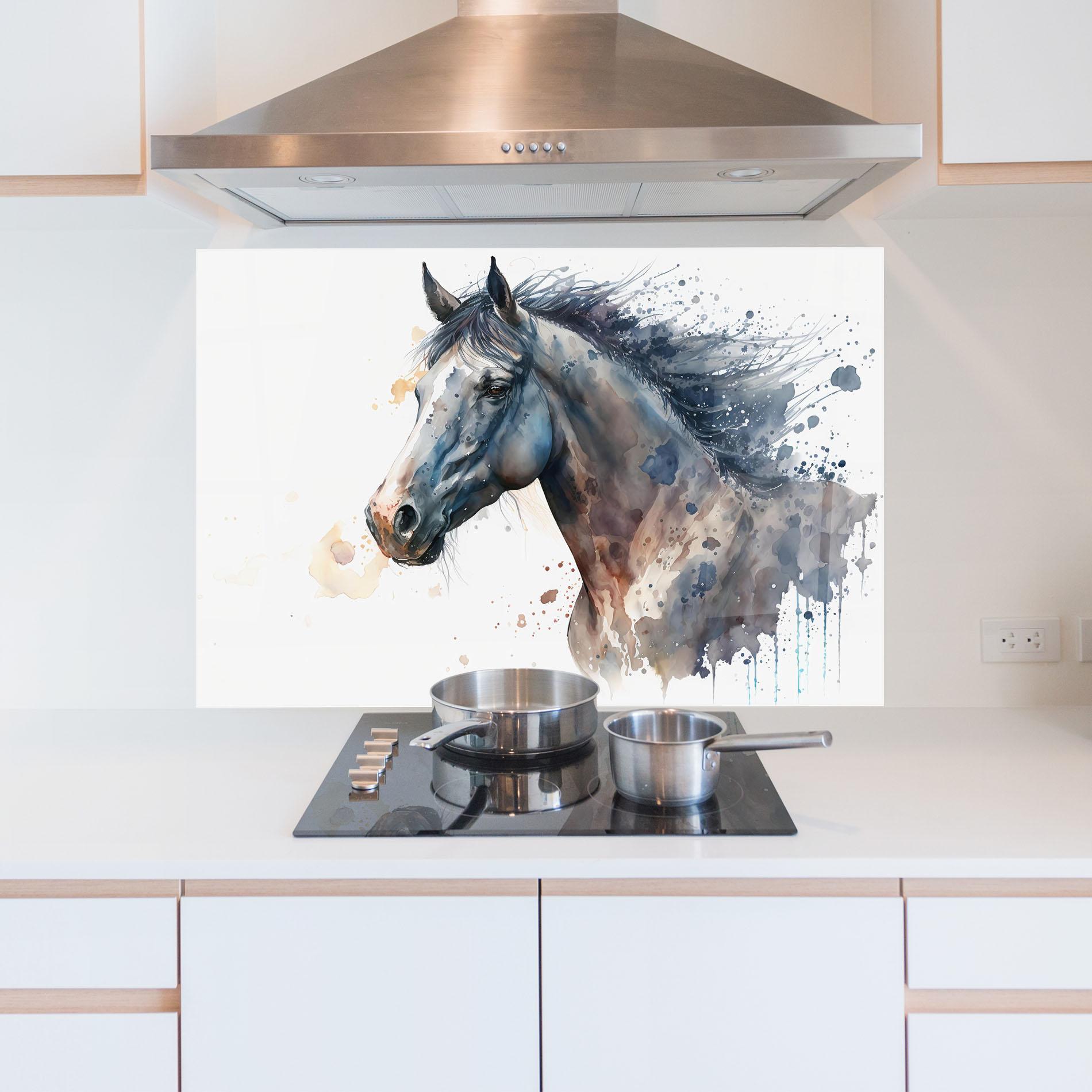Küchenrückwand Glas Blue Horse Painting mockup 5
