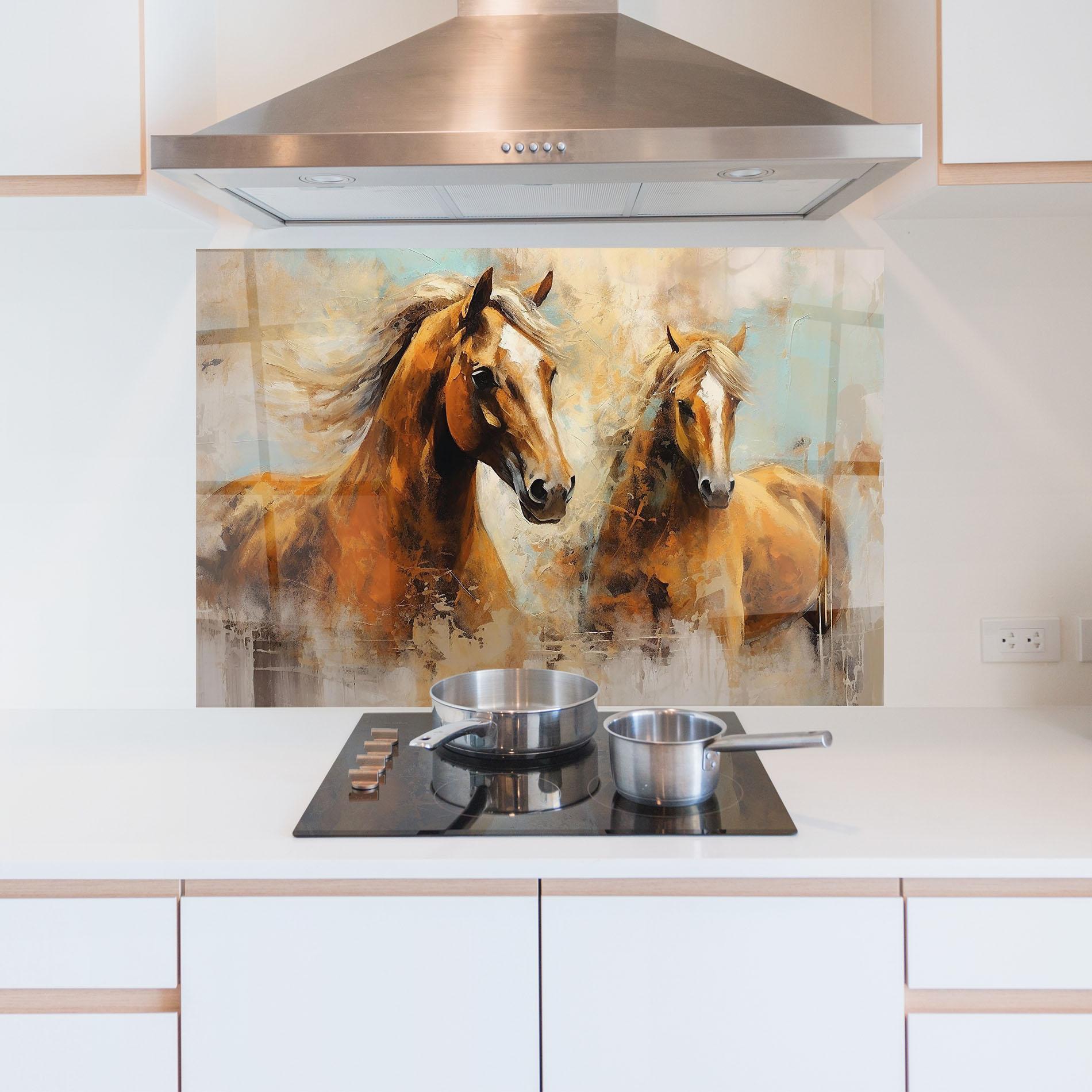 Küchenrückwand Glas Brown Horses Staying mockup 5