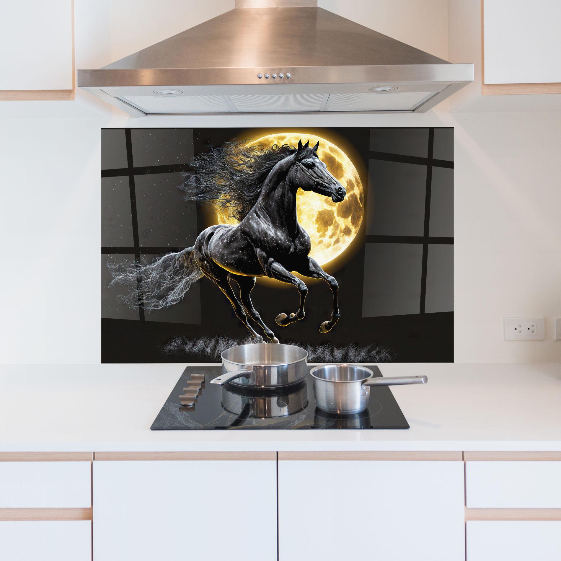 Küchenrückwand Glas Gold Moon Horse mockup 5