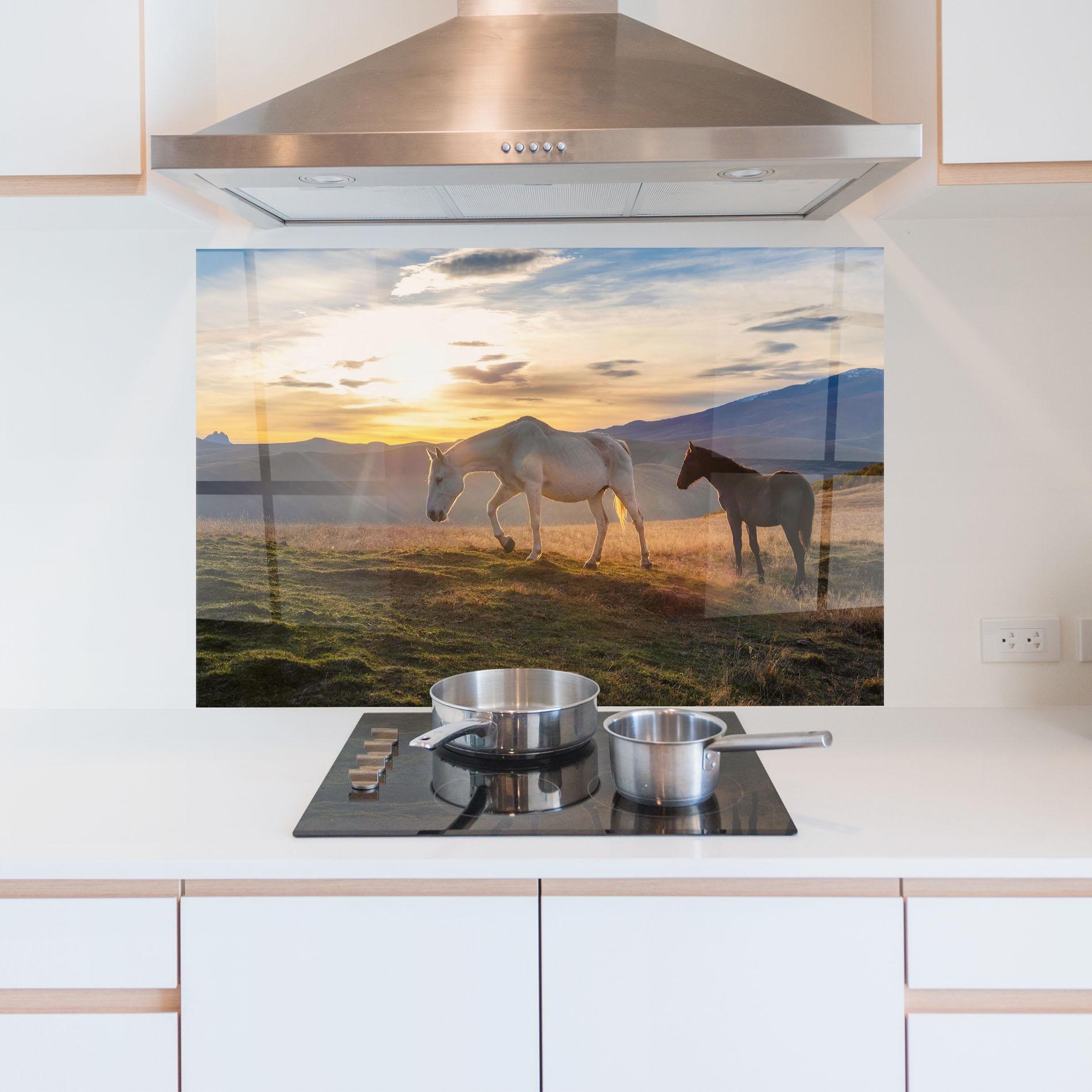 Küchenrückwand Glas Mountain White Horse mockup 5