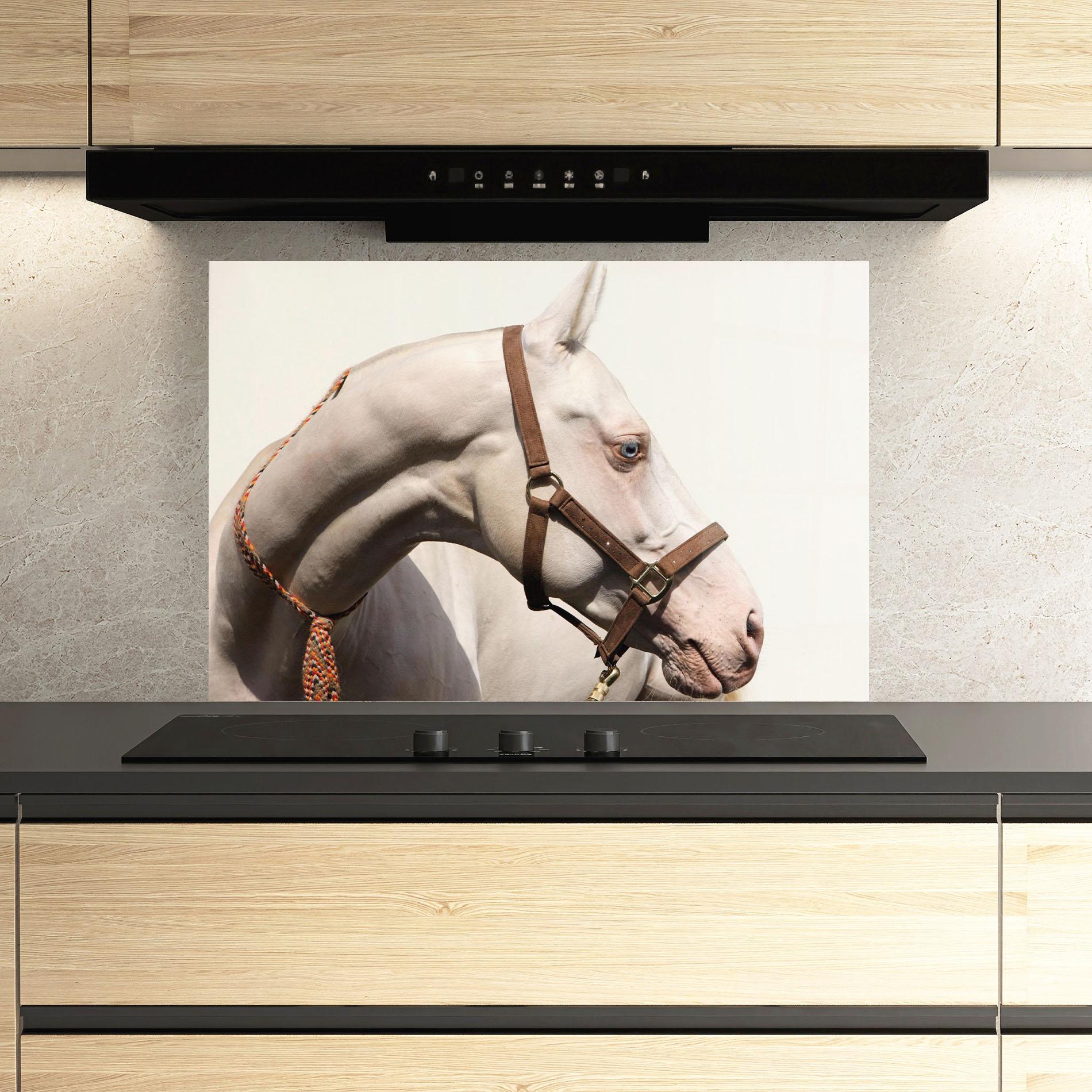 Küchenrückwand Glas Blue Eye Horse mockup 3