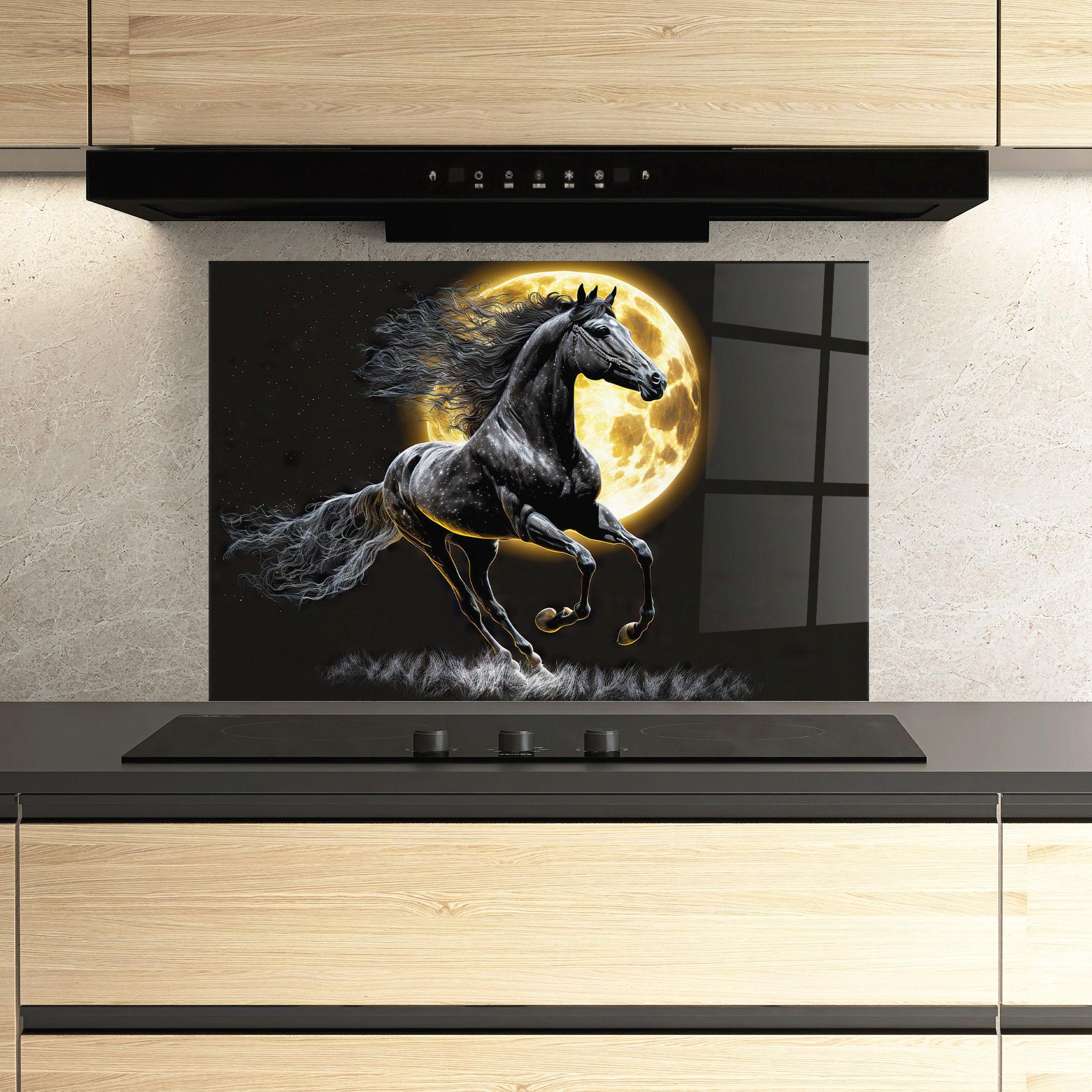 Küchenrückwand Glas Gold Moon Horse mockup 3