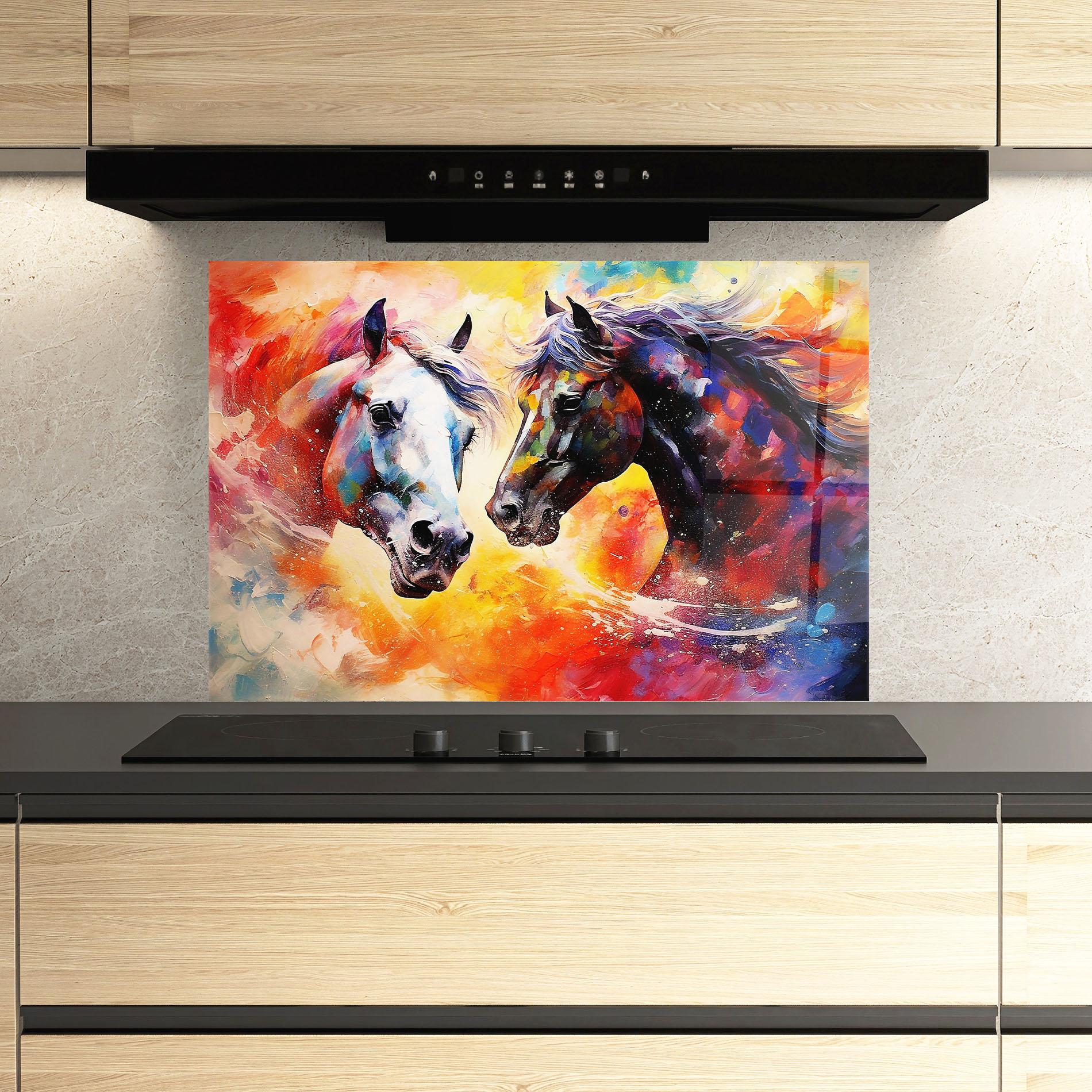 Küchenrückwand Glas Horses Color Mix mockup 3