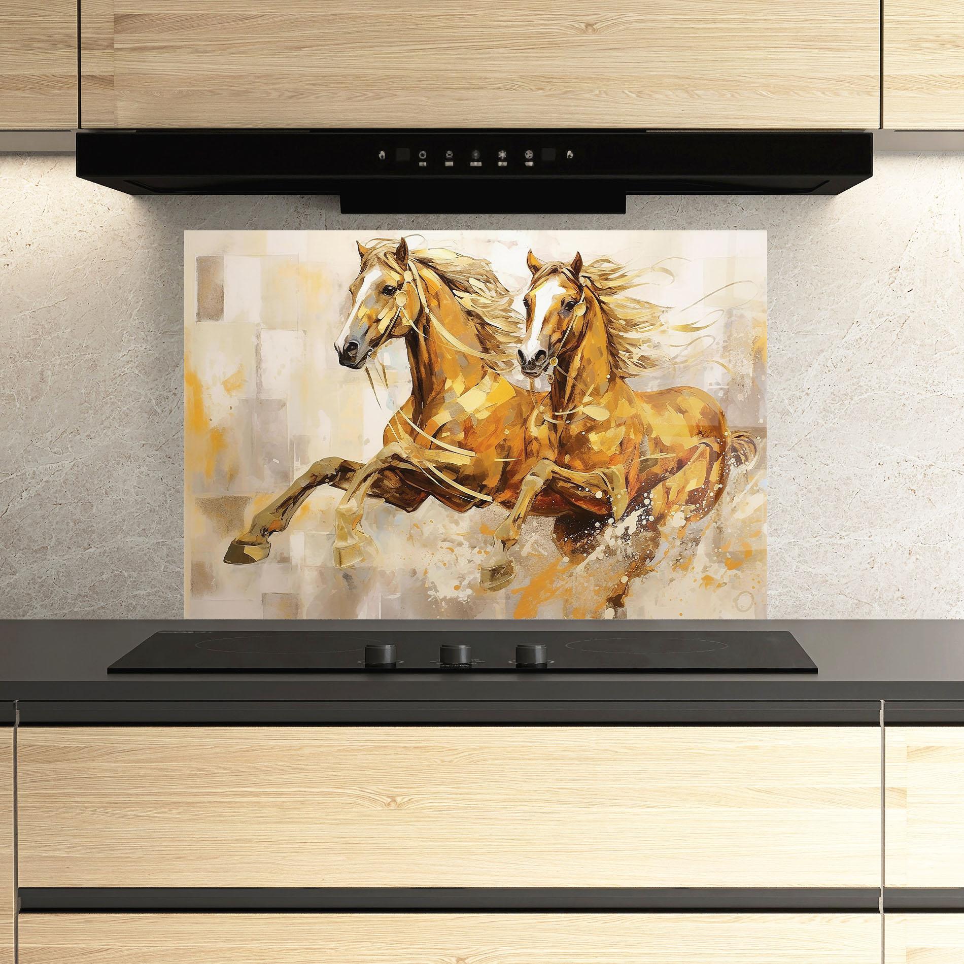 Küchenrückwand Glas Light Brown Horses Running mockup 3
