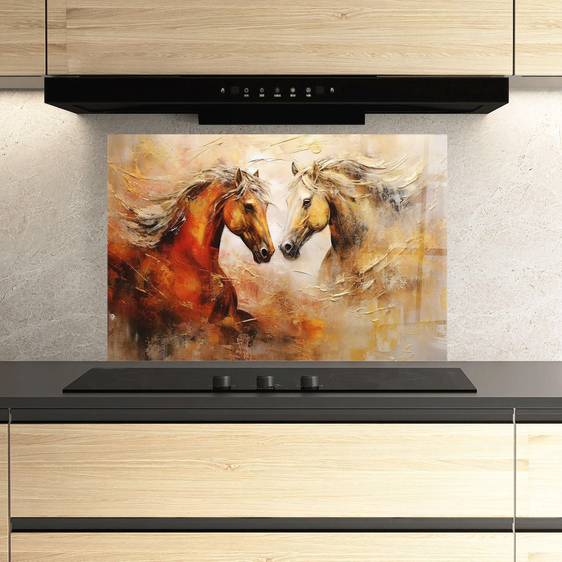 Küchenrückwand Glas Red Yellow Horses mockup 3