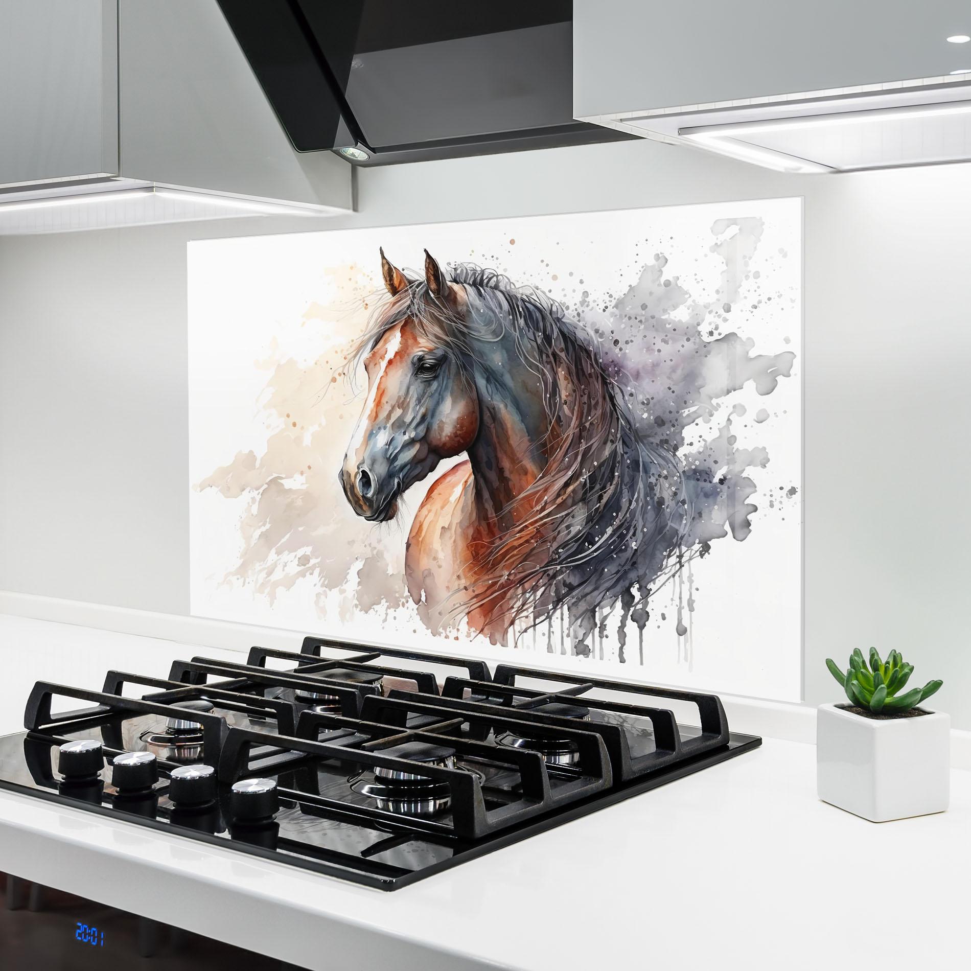 Küchenrückwand Glas Black Brown Horse Painting mockup 6