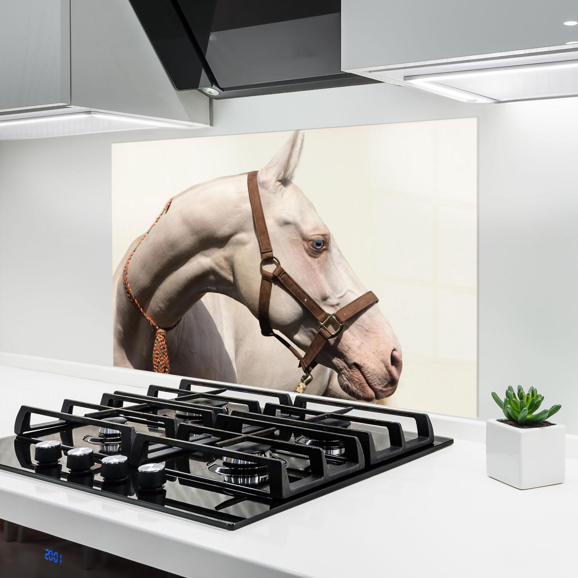 Küchenrückwand Glas Blue Eye Horse mockup 6