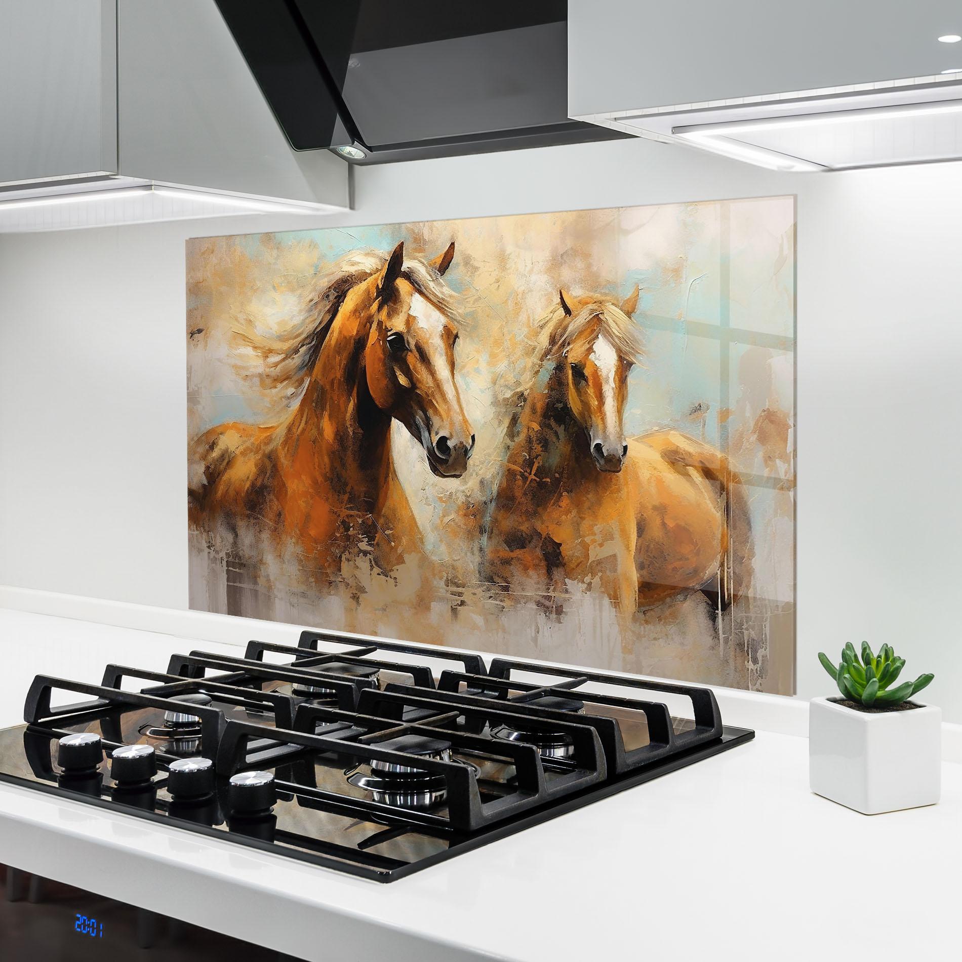 Küchenrückwand Glas Brown Horses Staying mockup 6
