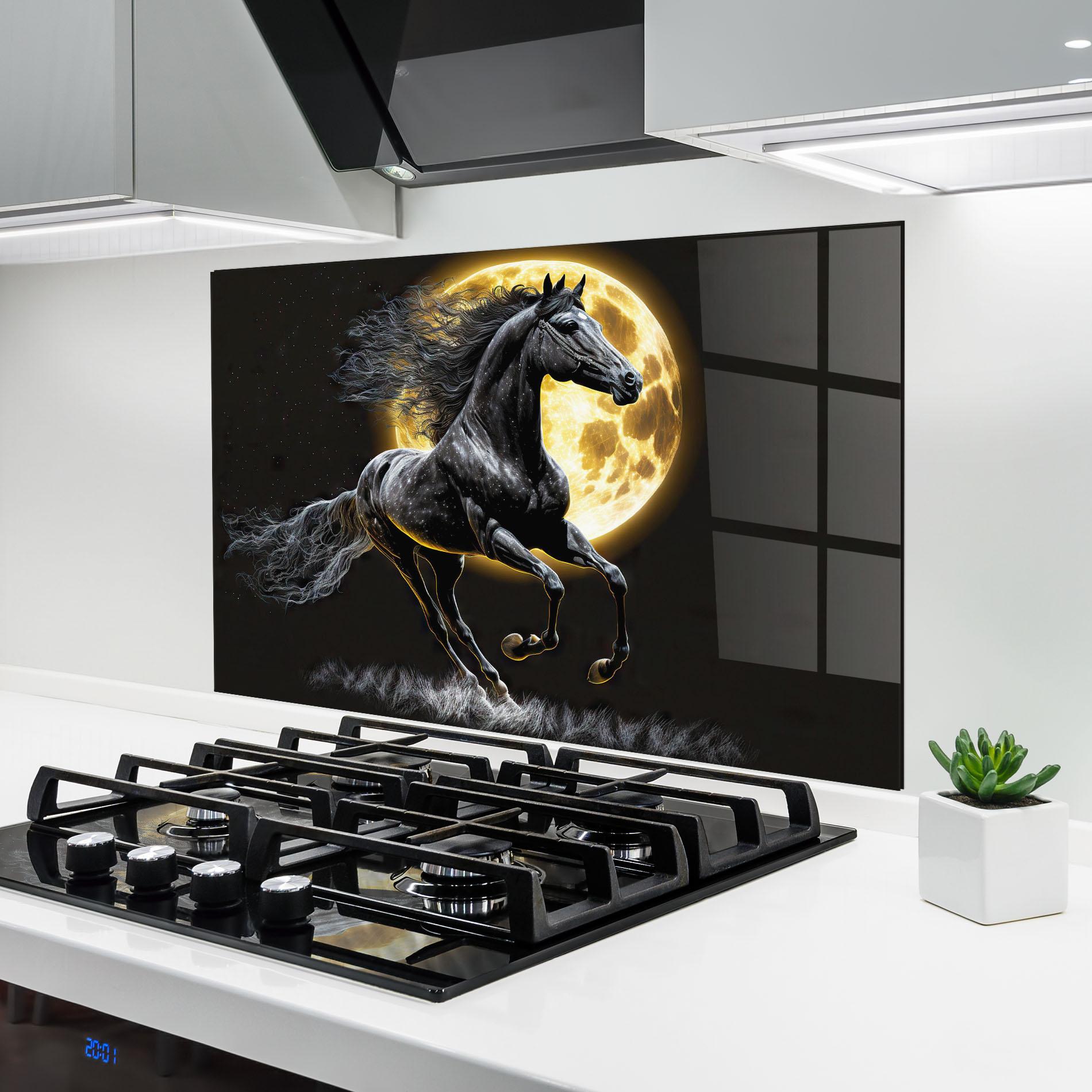 Küchenrückwand Glas Gold Moon Horse mockup 6