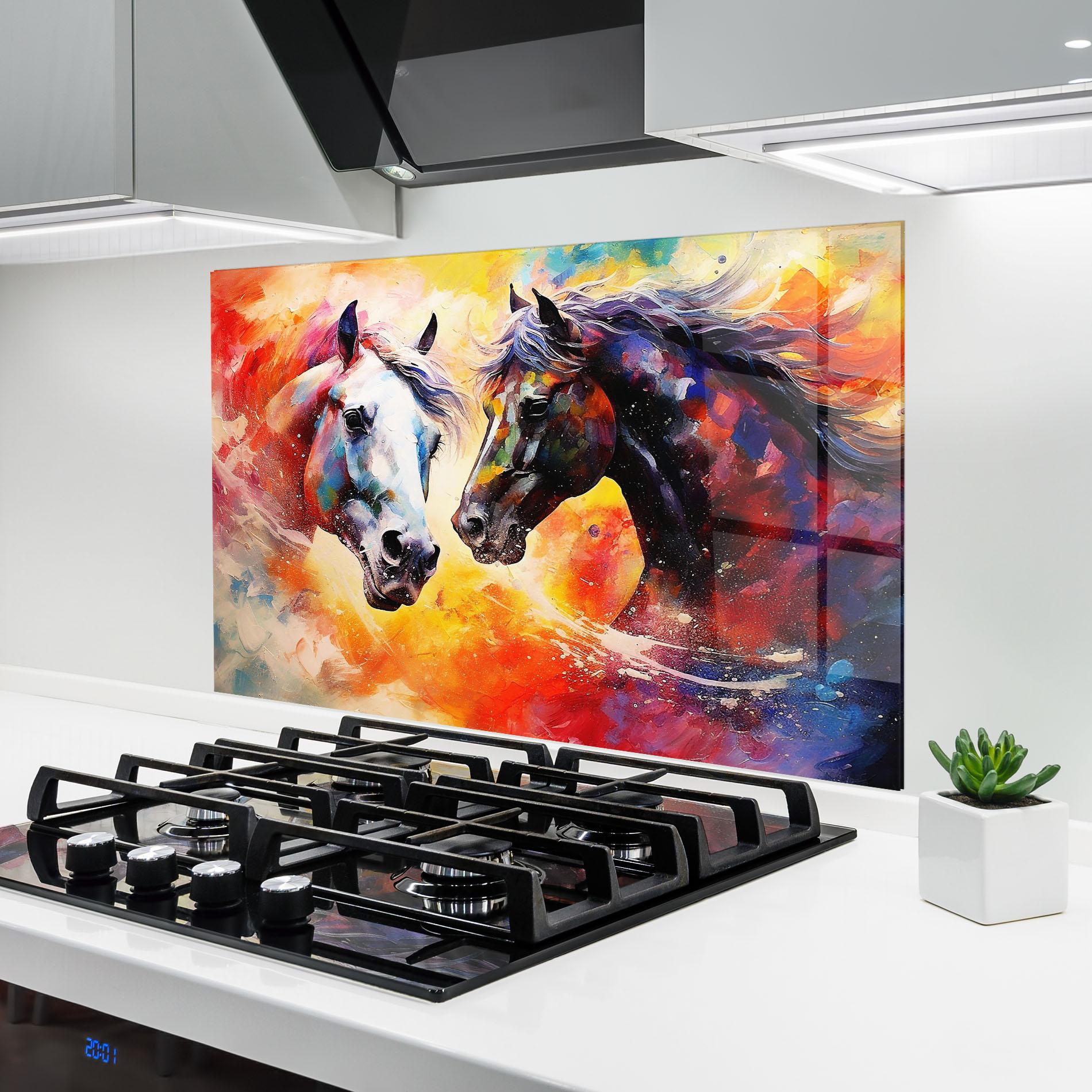 Küchenrückwand Glas Horses Color Mix mockup 6